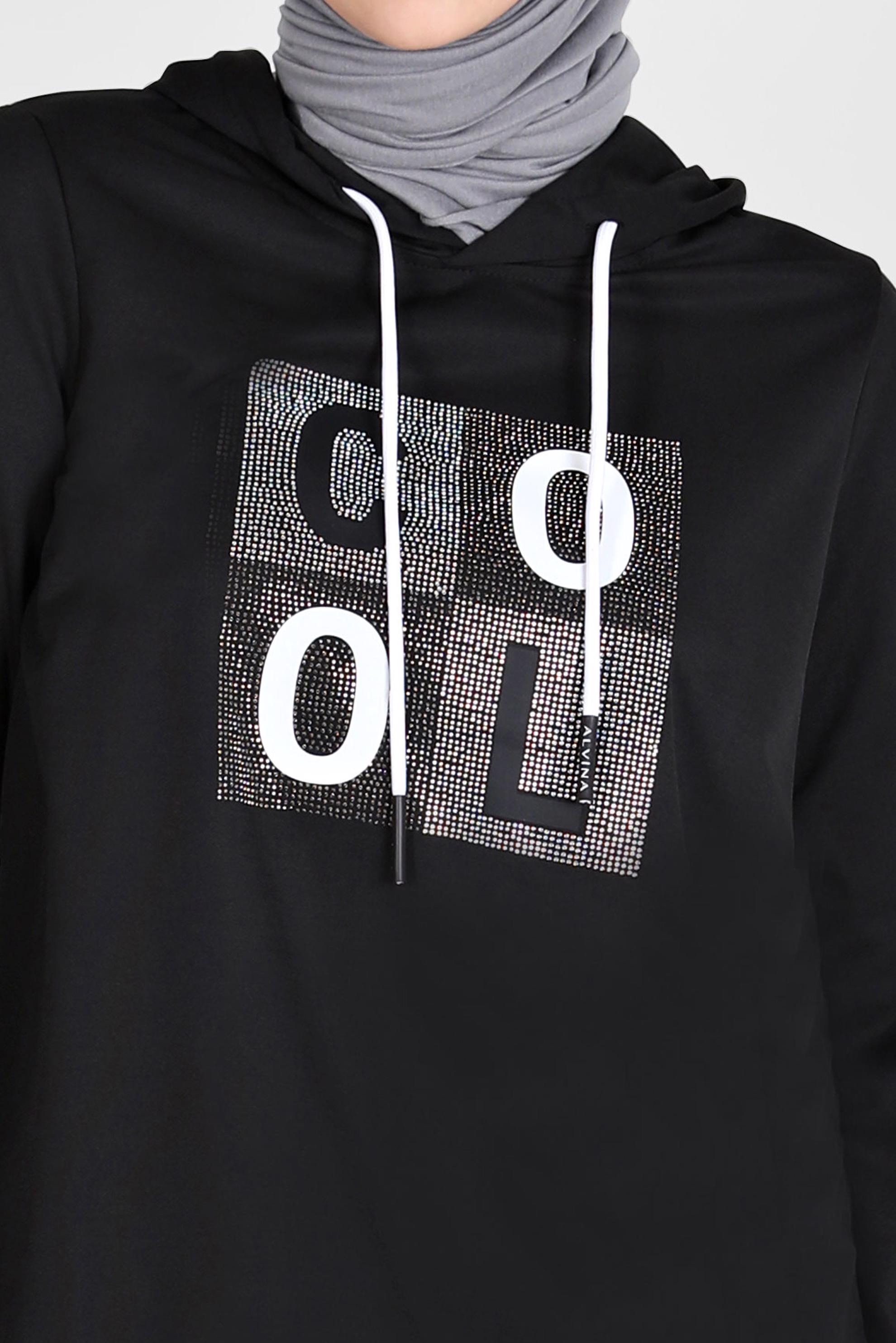 Tesettür giyim SİYAH TAŞ BASKILI EŞOFMAN TUNİK 42741	