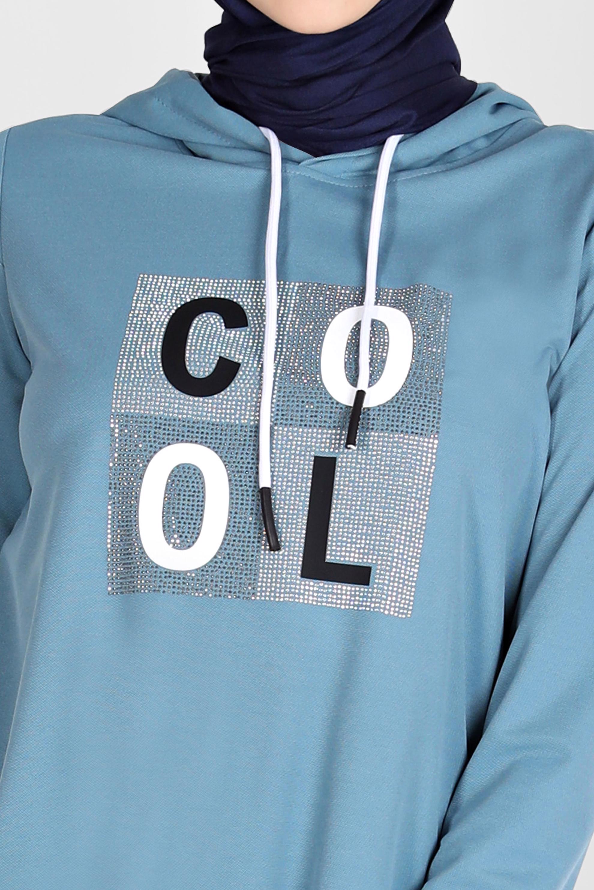 Tesettür giyim MAVİ TAŞ BASKILI EŞOFMAN TUNİK 42741	