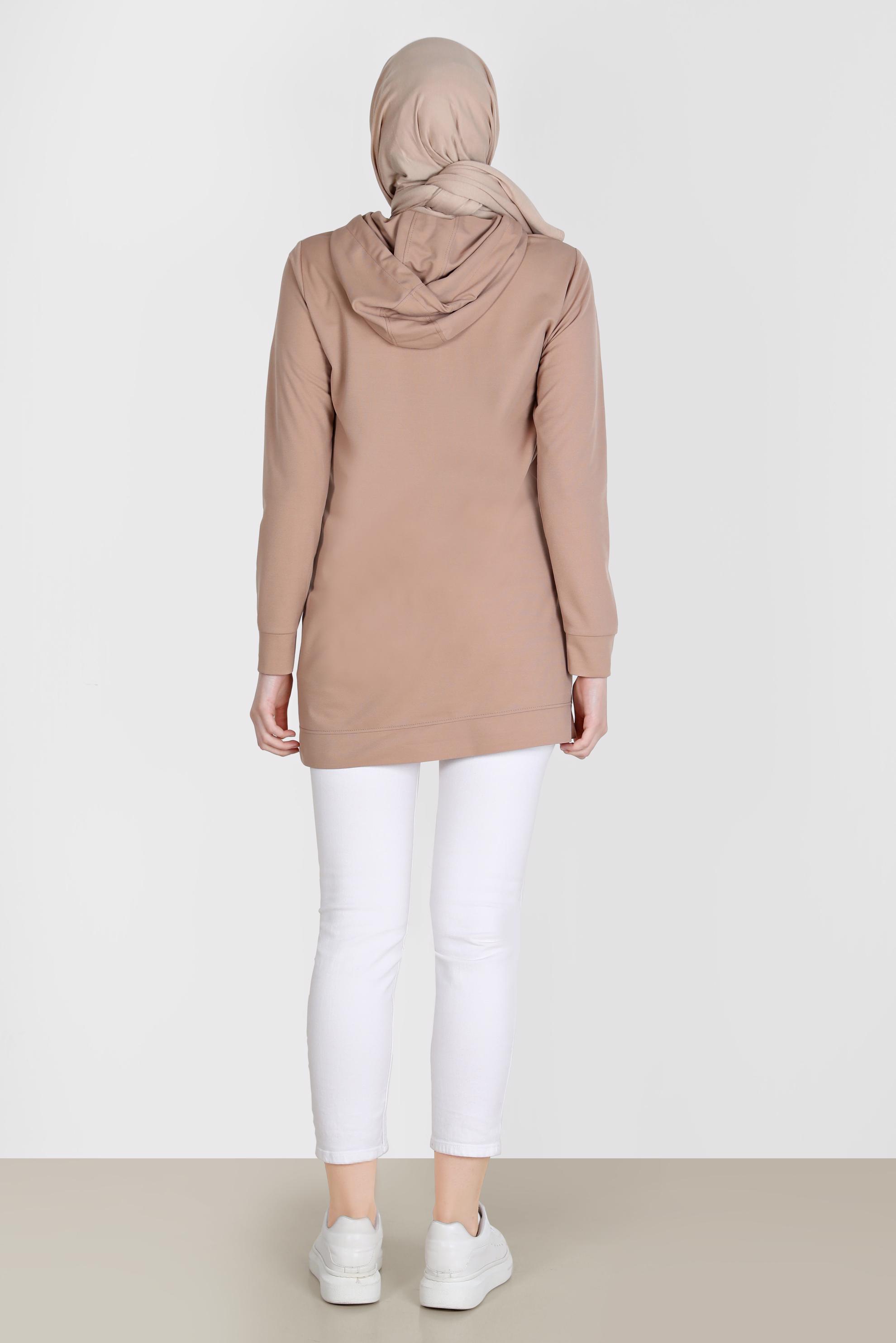 Tesettür giyim KAHVE TAŞ BASKILI EŞOFMAN TUNİK 42741	