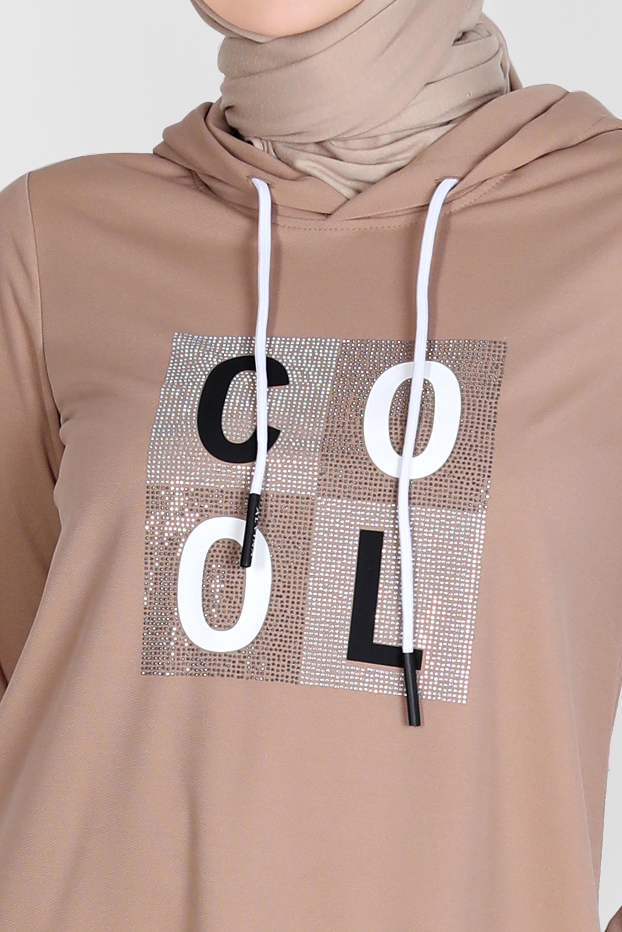 Tesettür giyim KAHVE TAŞ BASKILI EŞOFMAN TUNİK 42741	