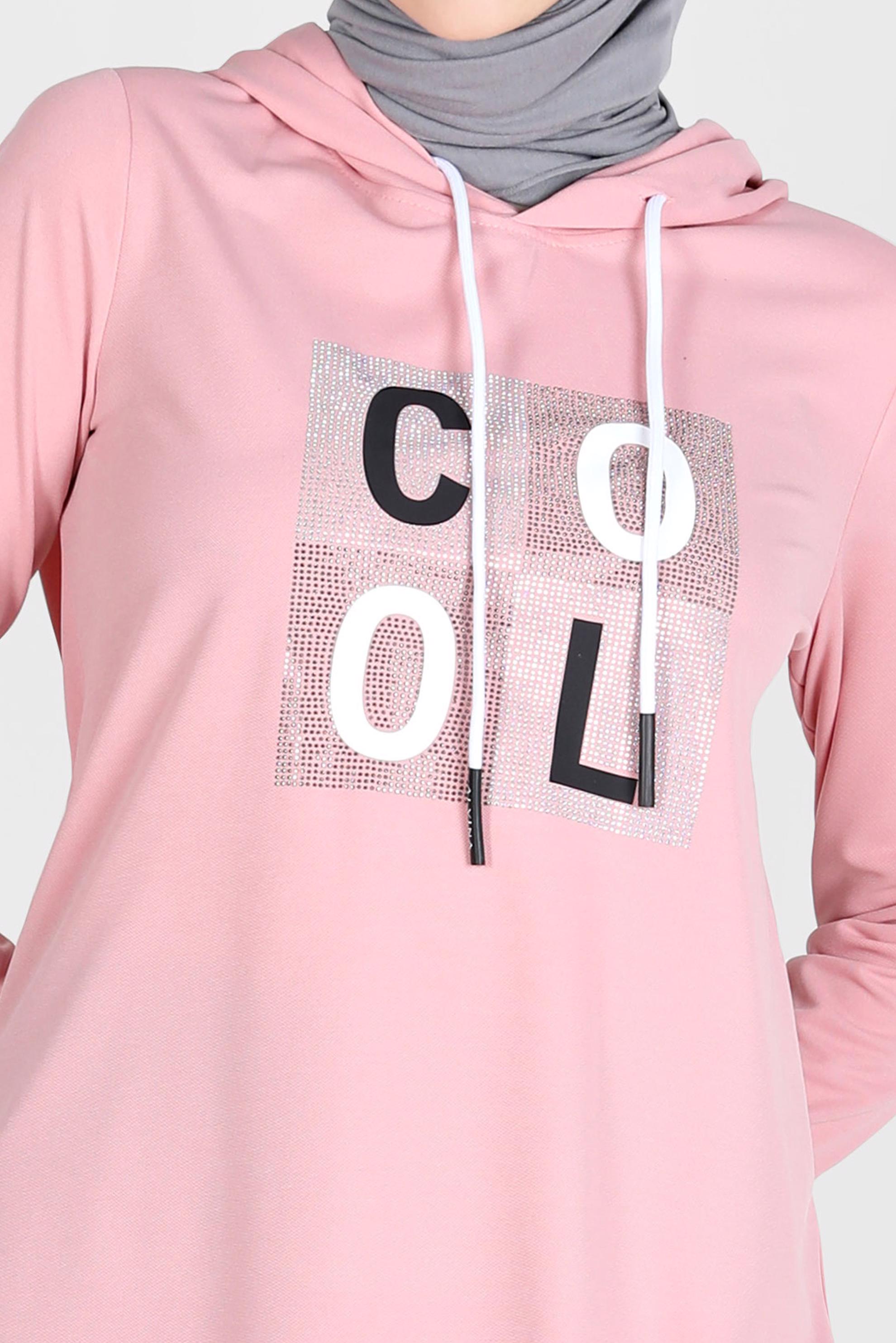 Tesettür giyim PUDRA TAŞ BASKILI EŞOFMAN TUNİK 42741	