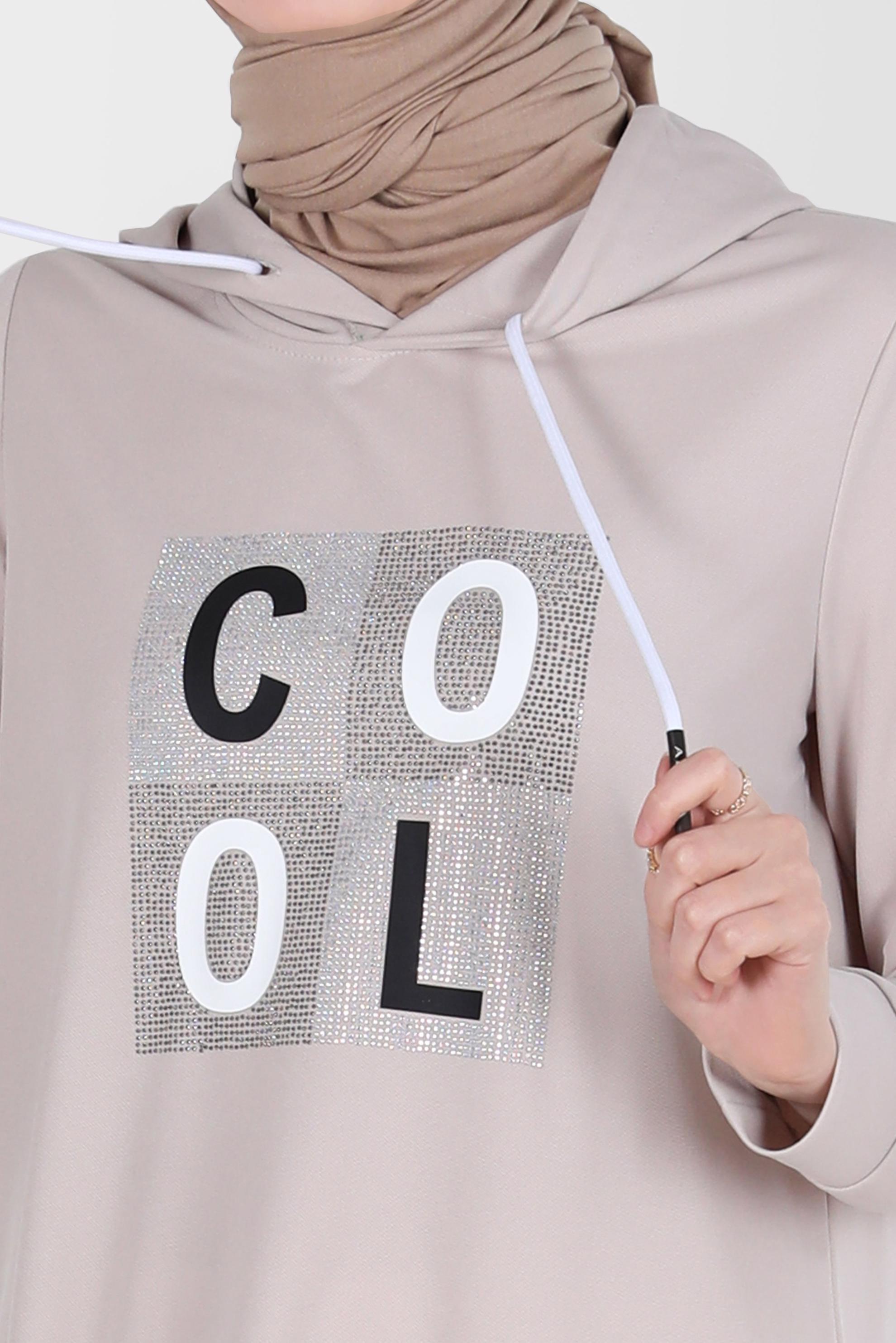 Tesettür giyim BEJ TAŞ BASKILI EŞOFMAN TUNİK 42741	