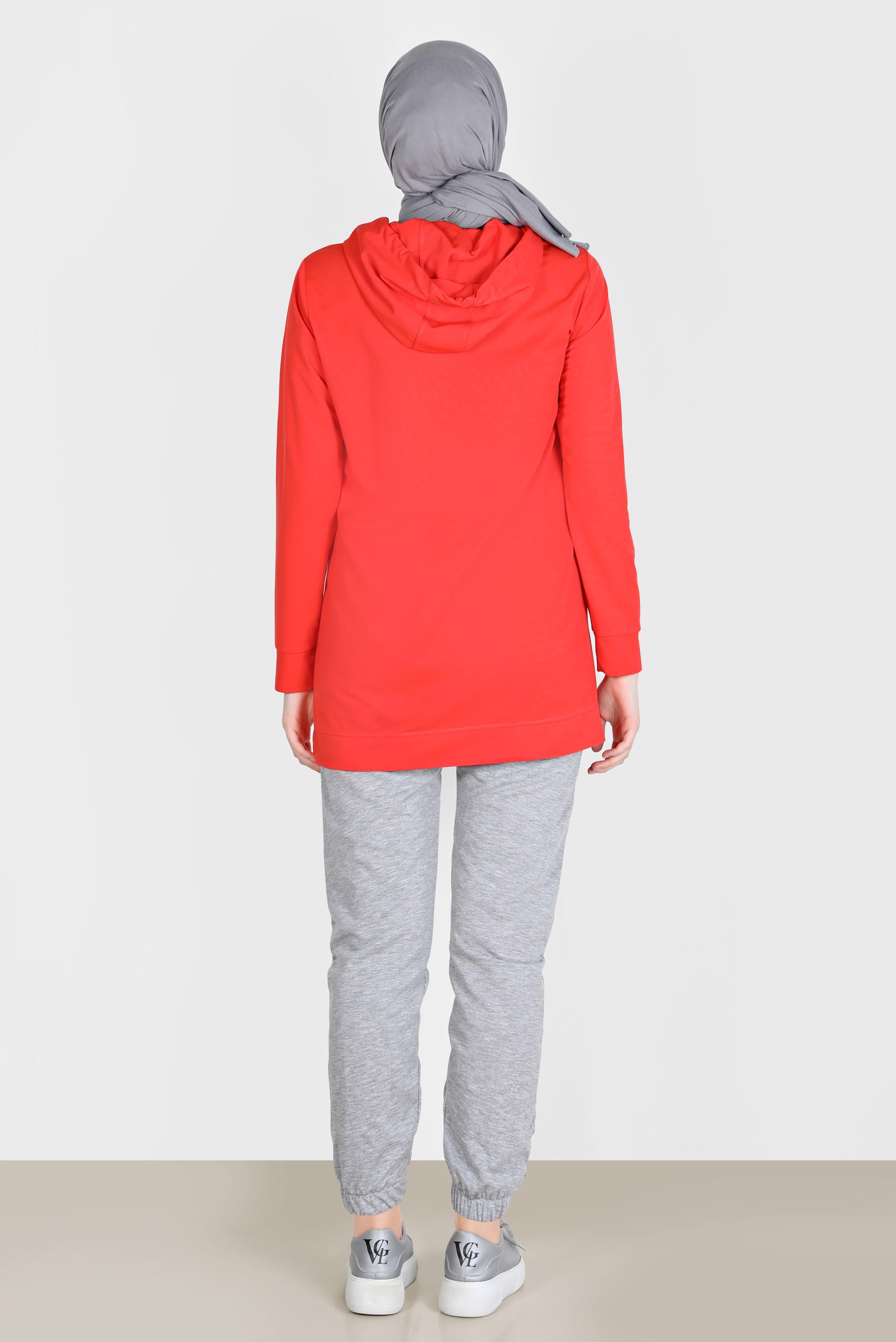 Tesettür giyim KIRMIZI TAŞ BASKILI EŞOFMAN TUNİK 42741	