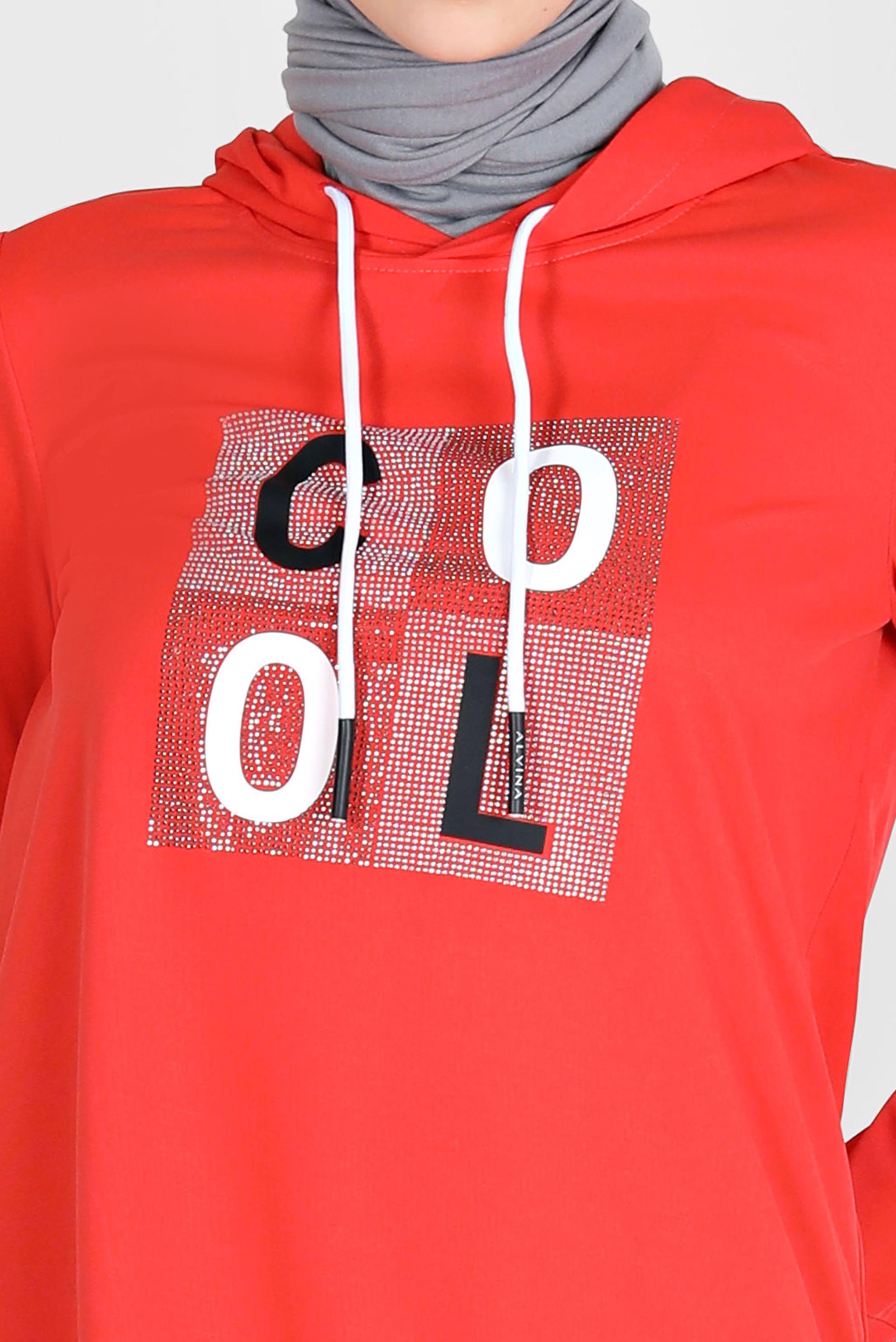 Tesettür giyim KIRMIZI TAŞ BASKILI EŞOFMAN TUNİK 42741	