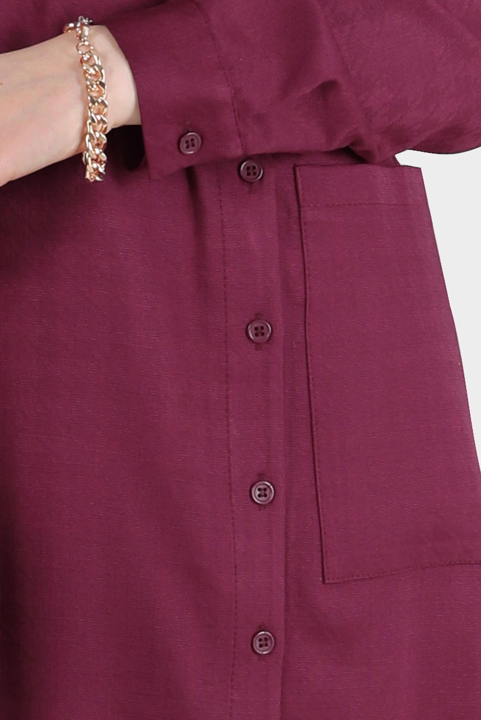 Tesettür giyim FUŞYA KAZAYAĞI DESENLİ DÜĞMELİ TUNİK 42746 