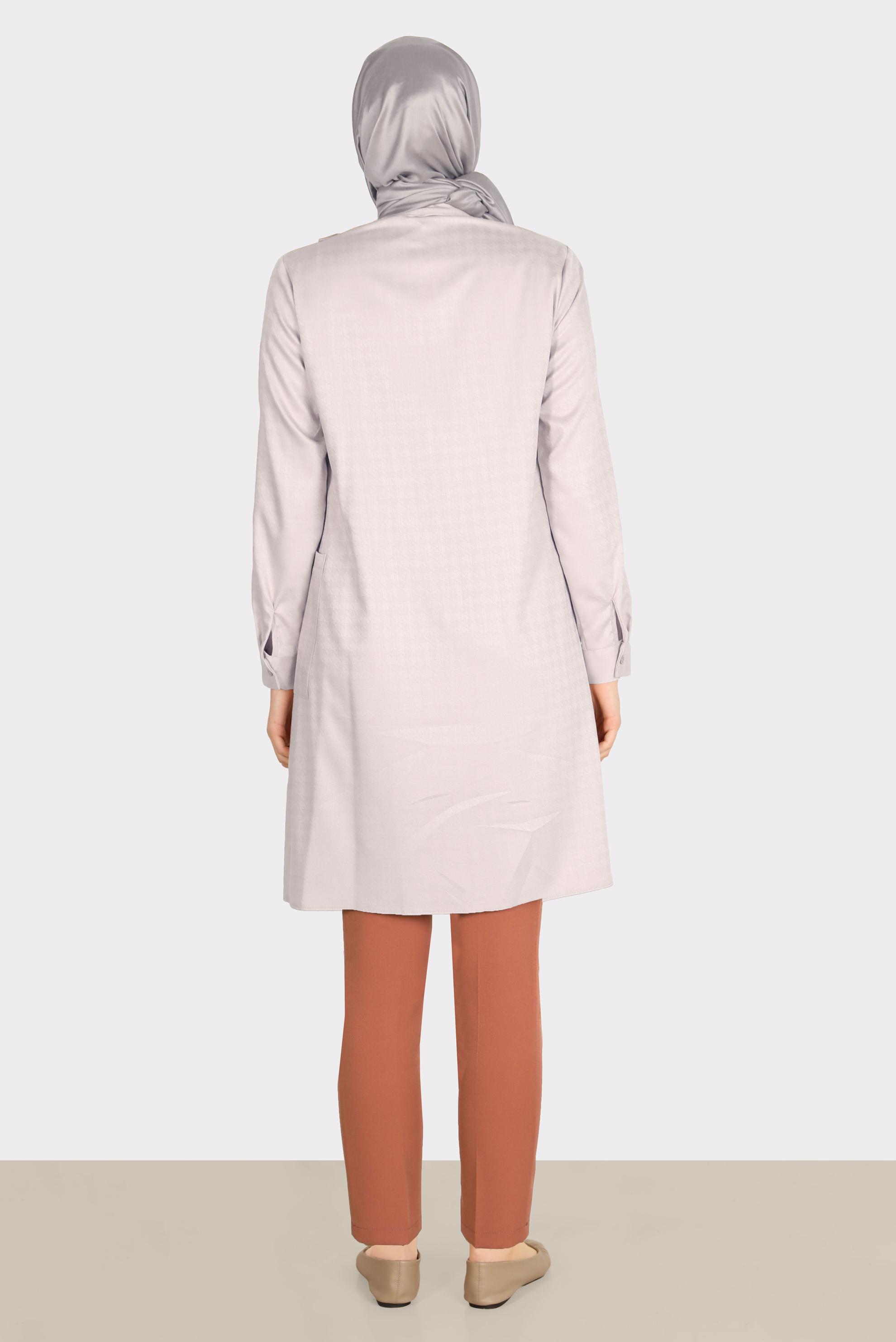 Tesettür giyim BEJ KAZAYAĞI DESENLİ DÜĞMELİ TUNİK 42746 