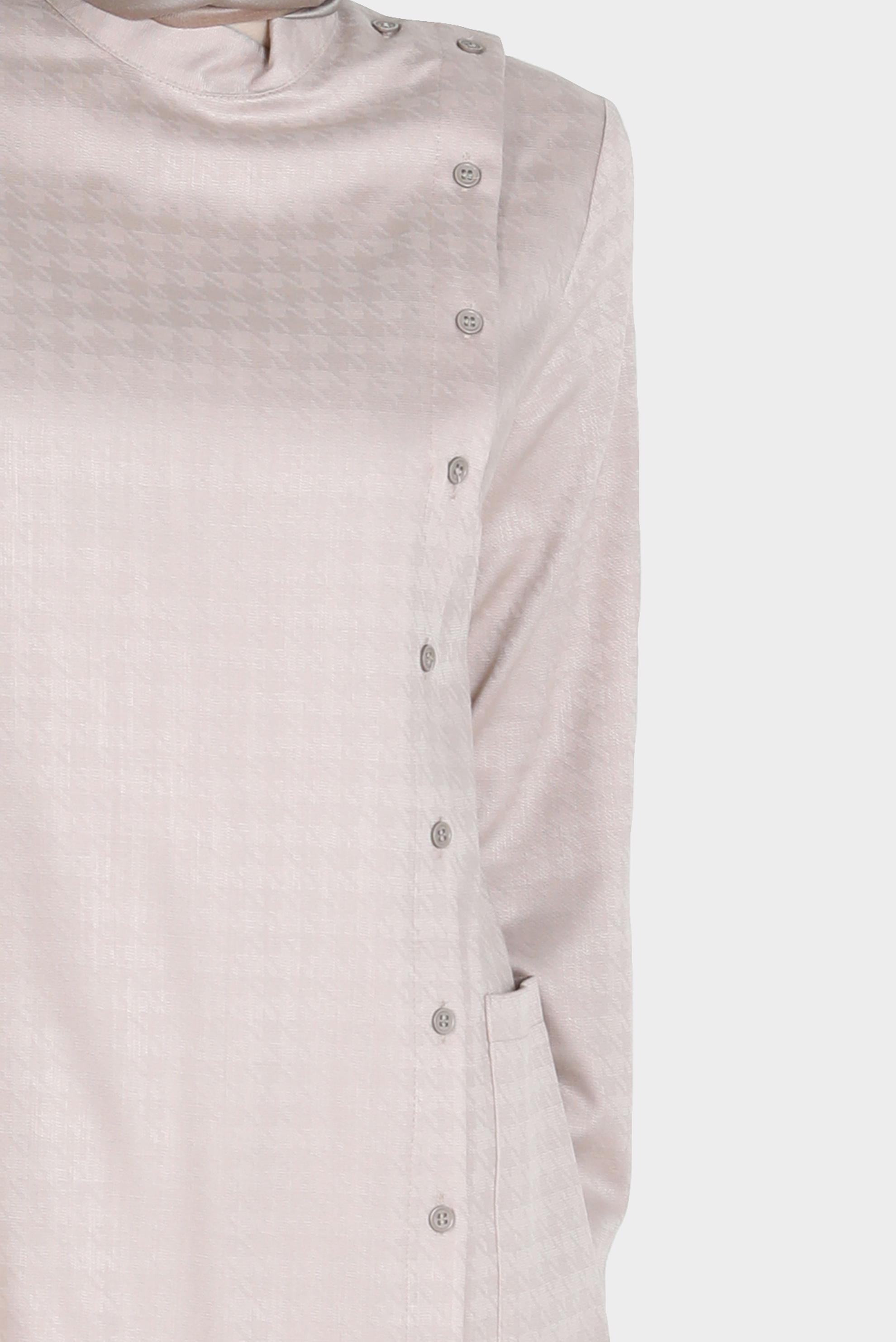 Tesettür giyim BEJ KAZAYAĞI DESENLİ DÜĞMELİ TUNİK 42746 