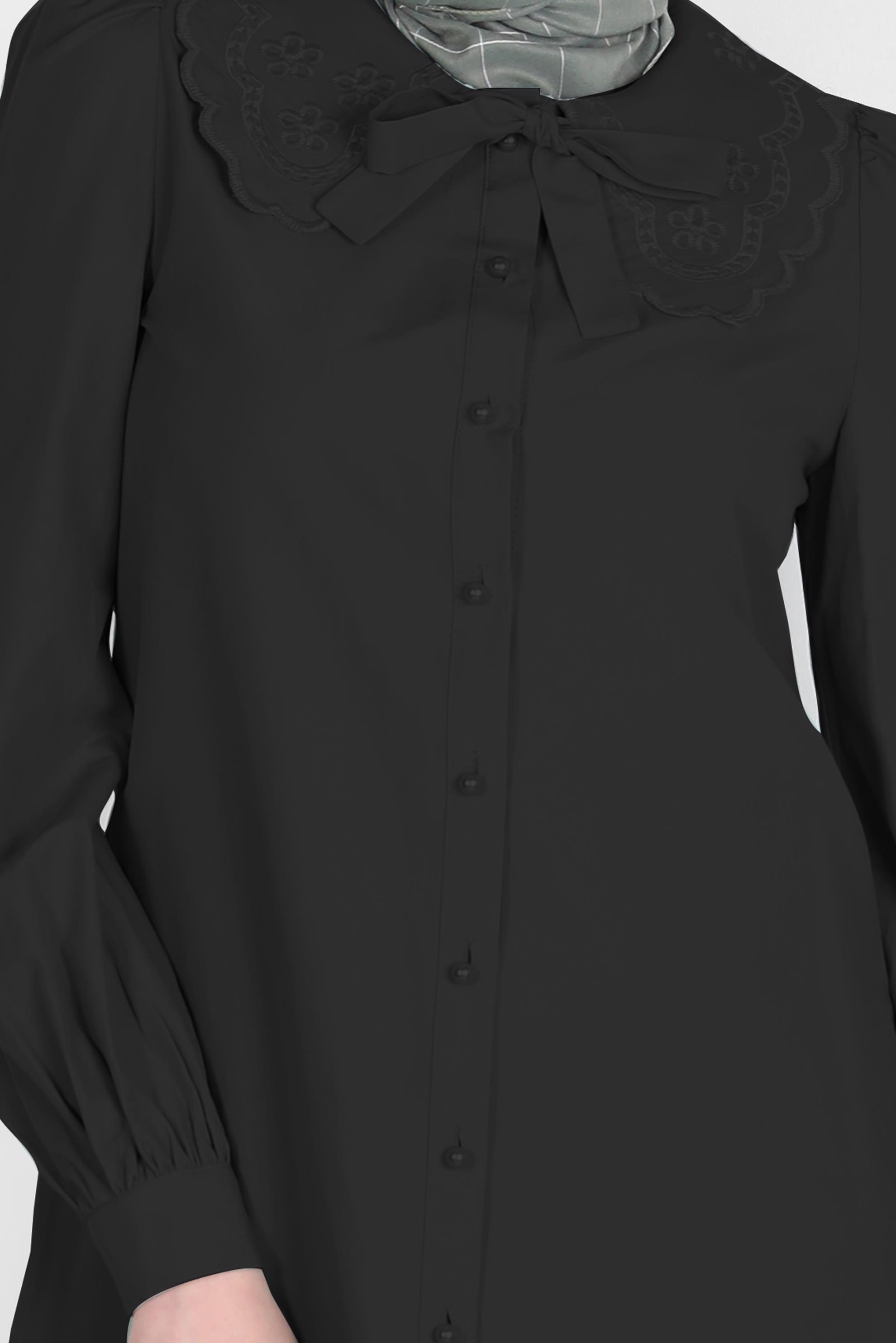 Tesettür giyim SİYAH BEBE YAKA DÜĞMELİ PAMUKLU TUNİK 42748 