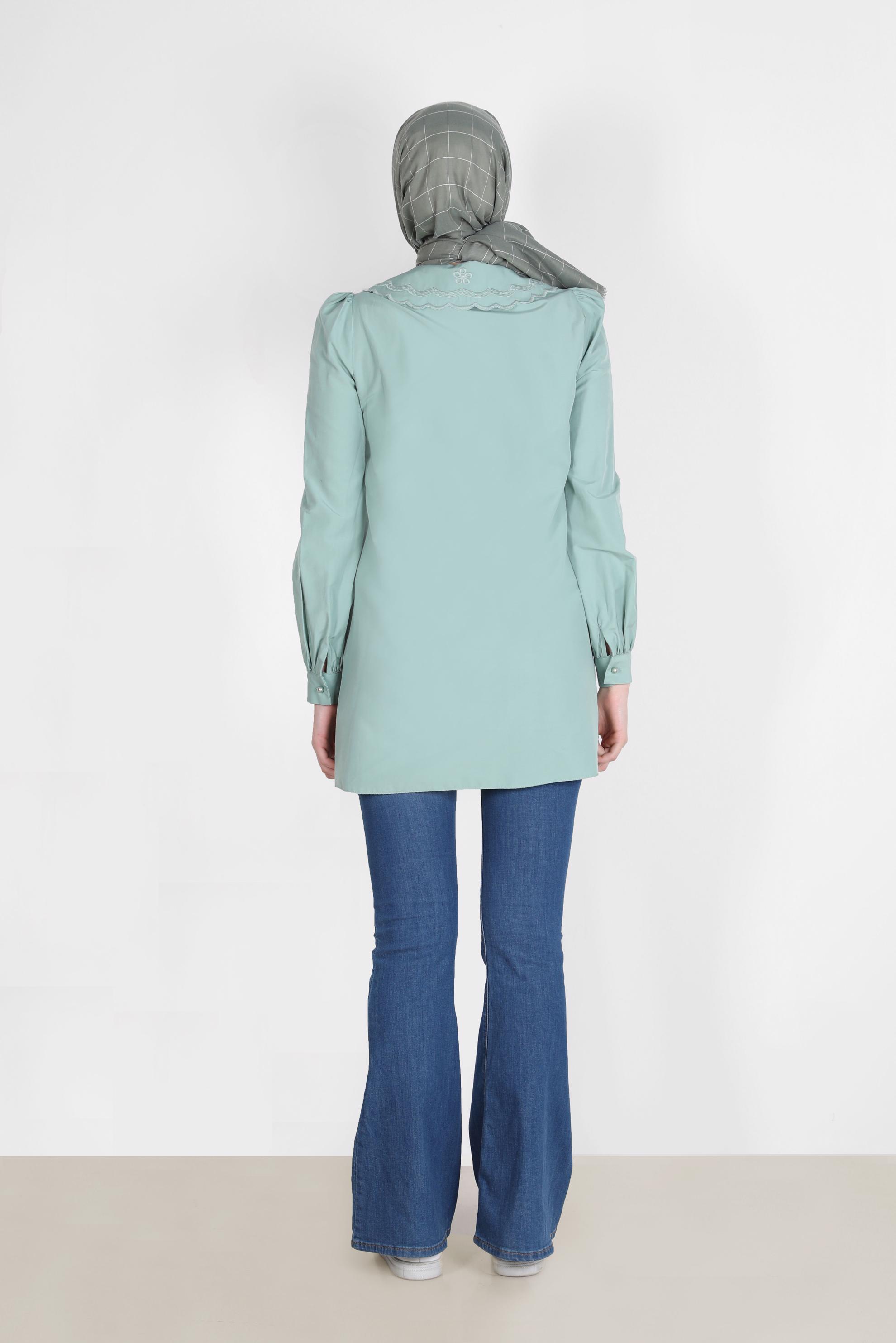 Tesettür giyim MAVİ BEBE YAKA DÜĞMELİ PAMUKLU TUNİK 42748 