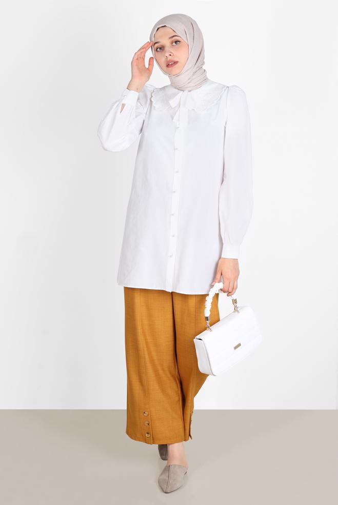 Hijab clothing  ROUND COLLAR BUTTONED COTTON TUNIC 42748  - ALVİNA