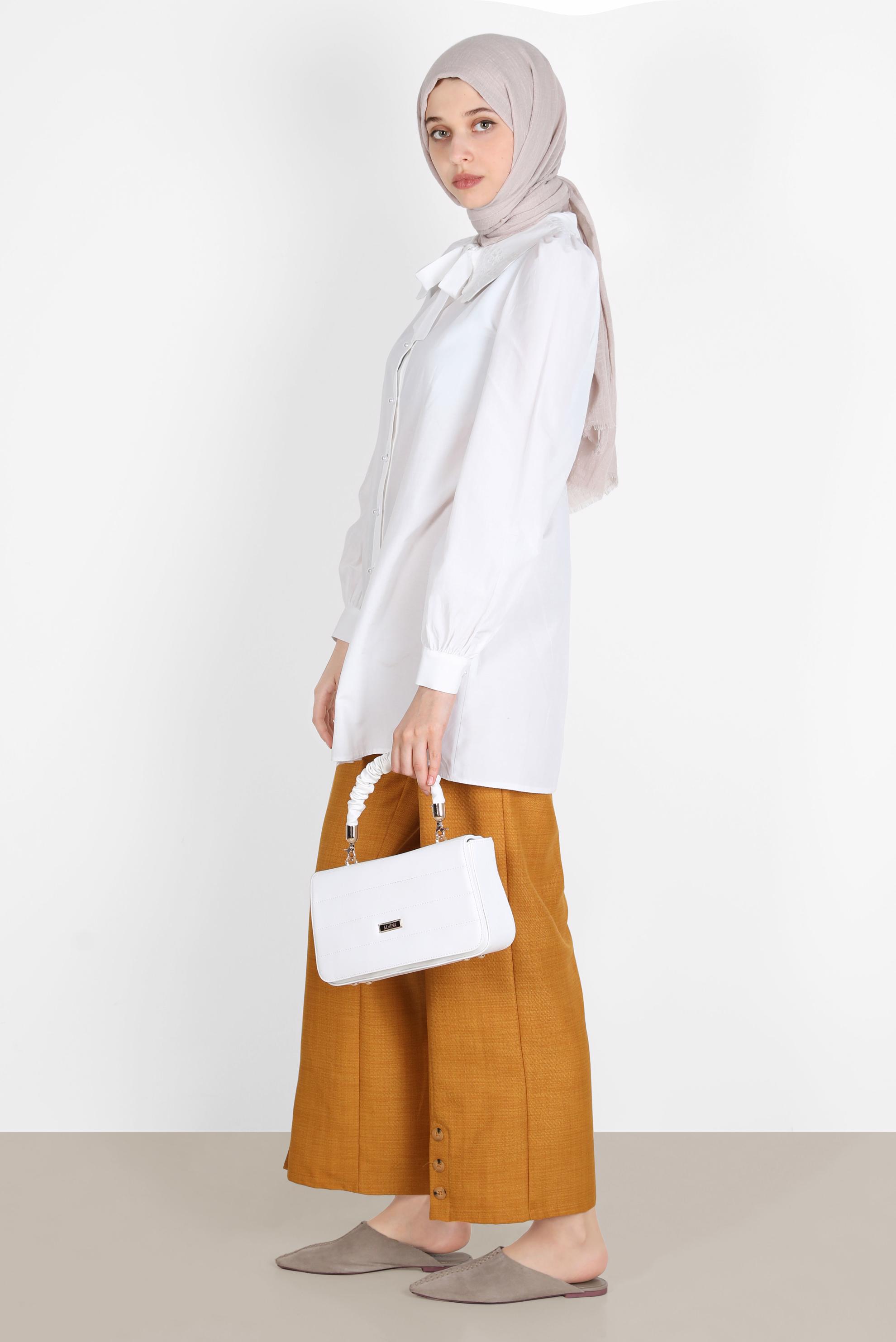 Hijab clothing WHITE ROUND COLLAR BUTTONED COTTON TUNIC 42748 