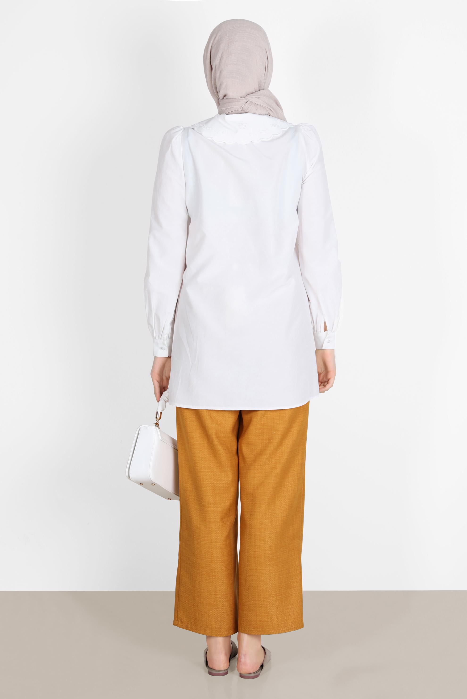 Hijab clothing WHITE ROUND COLLAR BUTTONED COTTON TUNIC 42748 