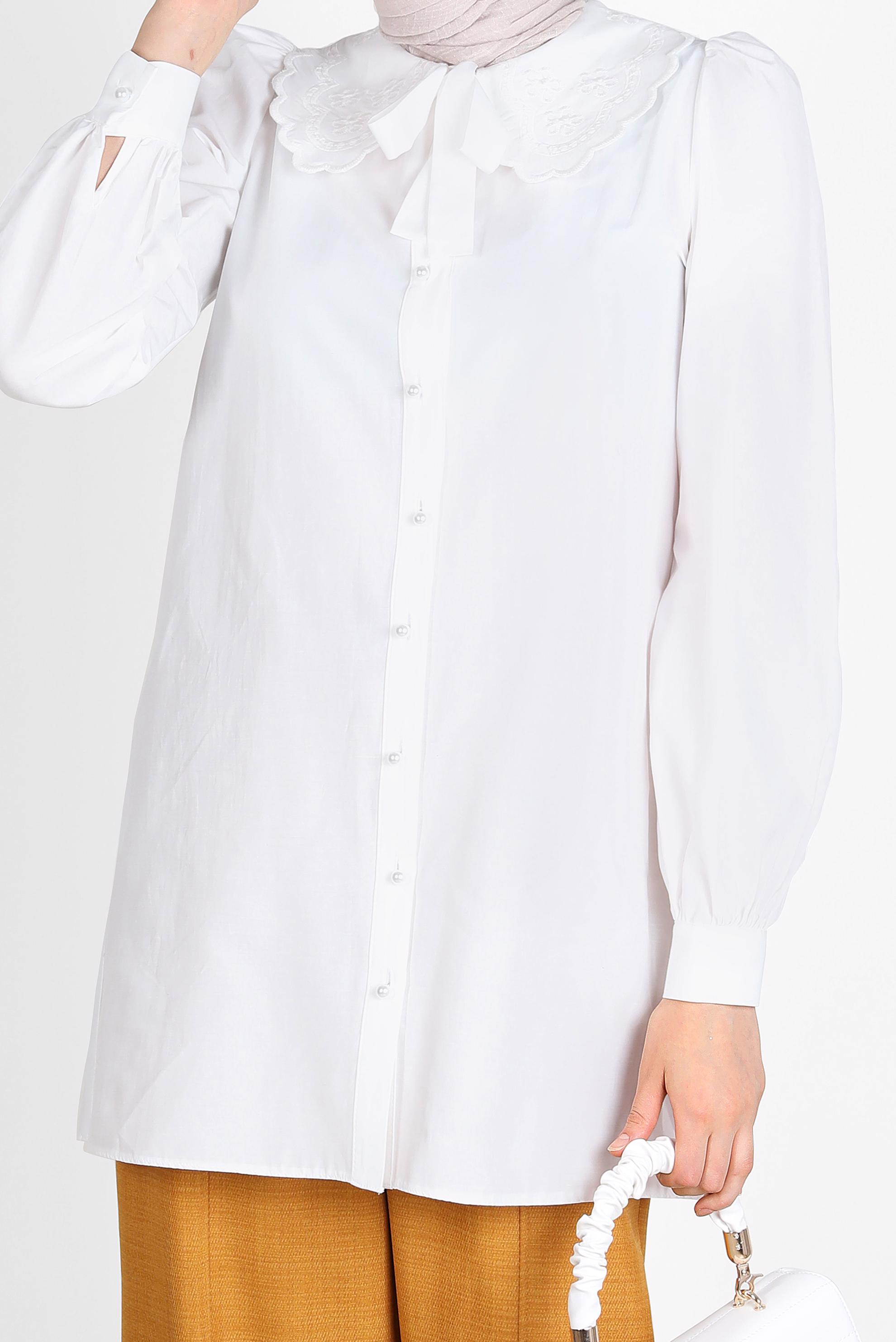 Hijab clothing WHITE ROUND COLLAR BUTTONED COTTON TUNIC 42748 