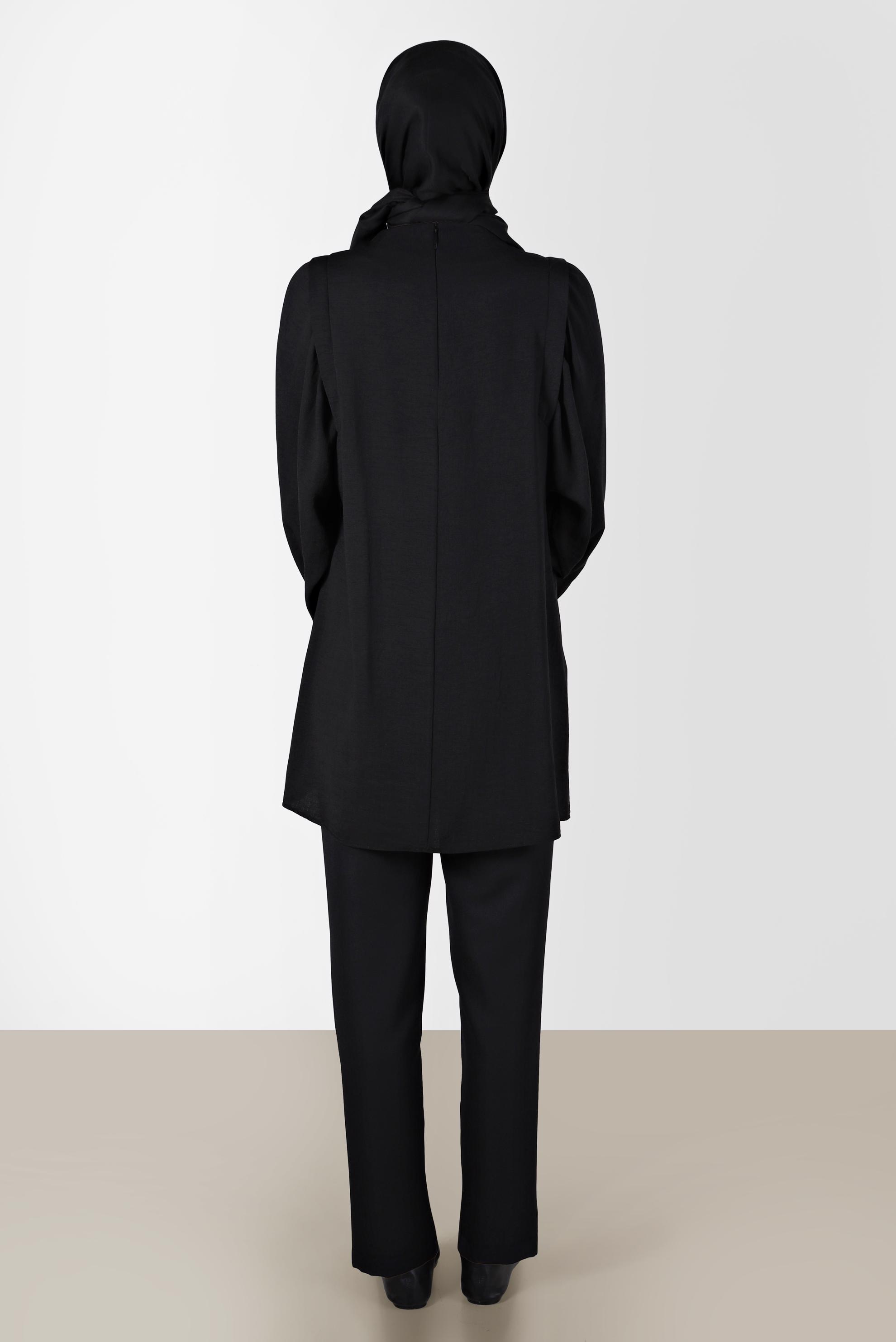 Tesettür giyim SİYAH MANŞETLERİ LASTİKLİ BALON KOL TUNİK 42754 