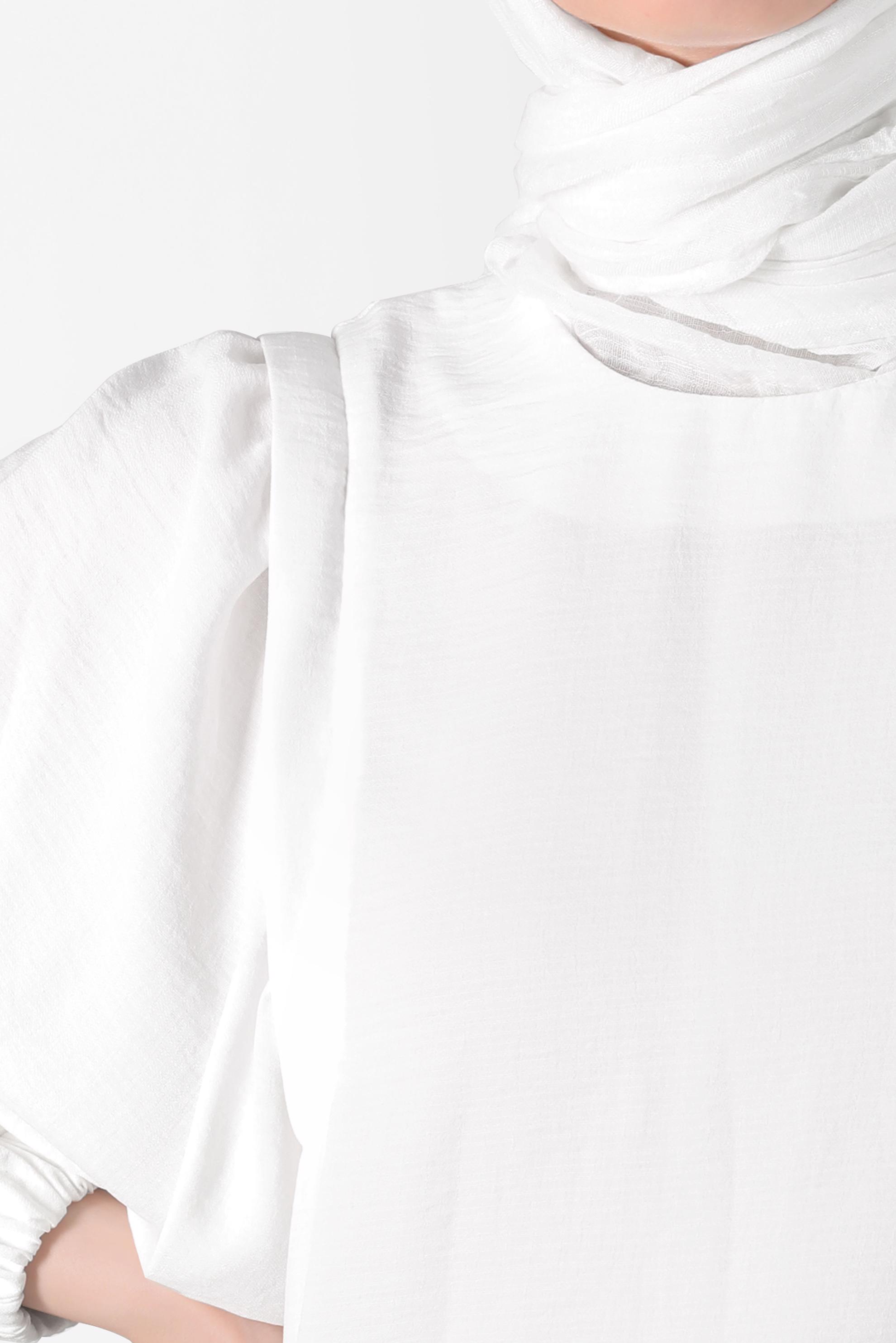 Tesettür giyim BEYAZ MANŞETLERİ LASTİKLİ BALON KOL TUNİK 42754 