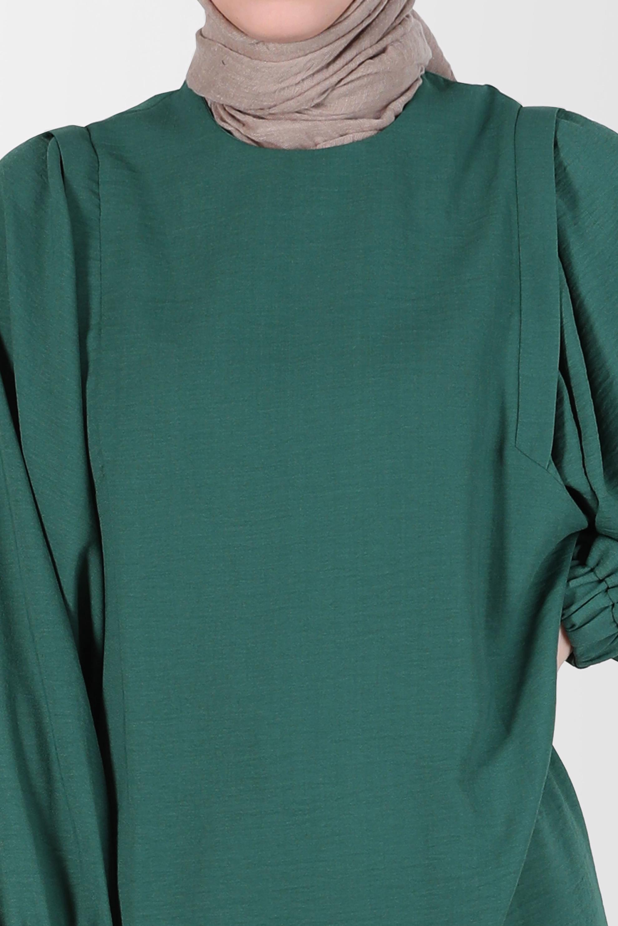 Tesettür giyim YEŞİL MANŞETLERİ LASTİKLİ BALON KOL TUNİK 42754 