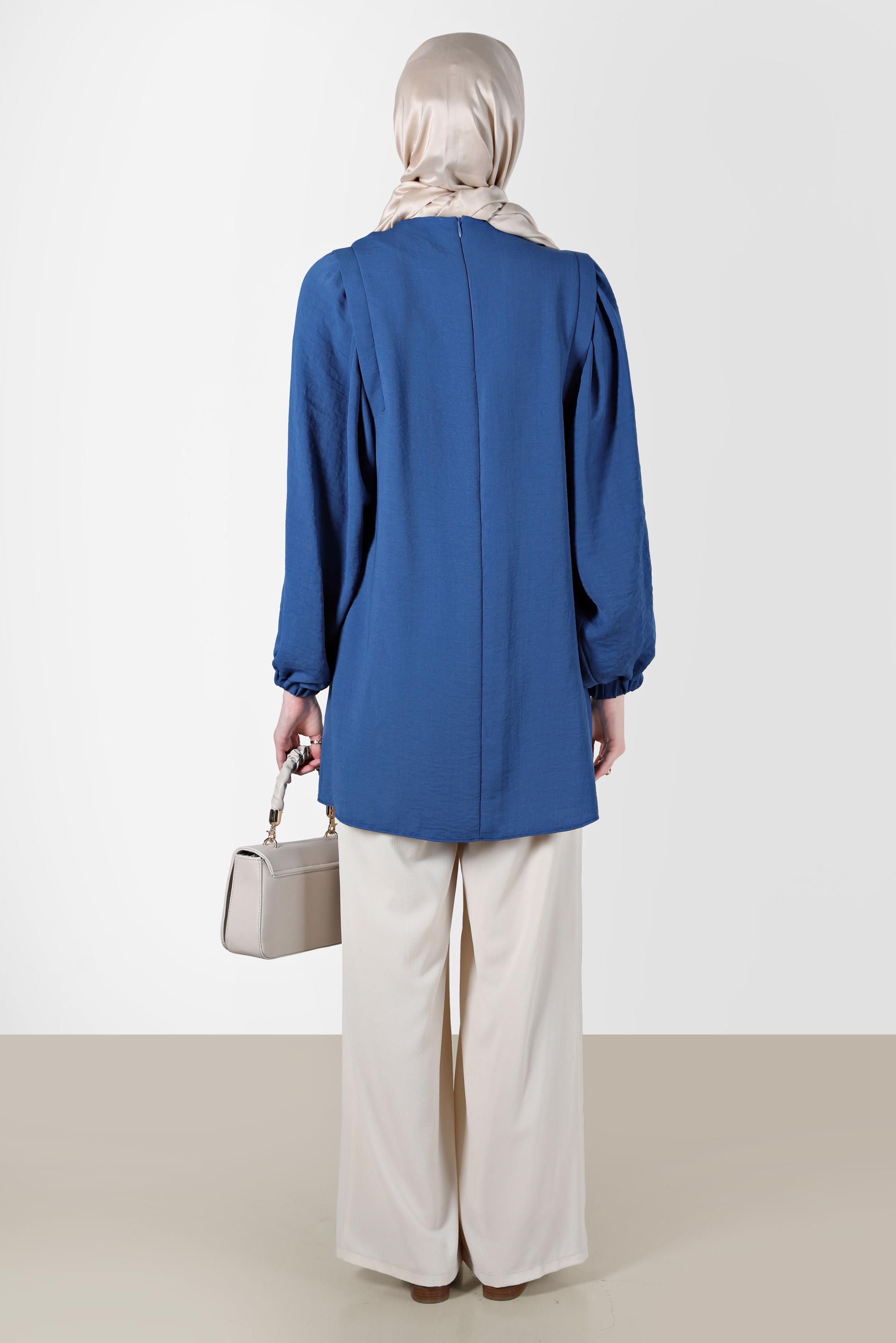 Tesettür giyim LACİVERT MANŞETLERİ LASTİKLİ BALON KOL TUNİK 42754 