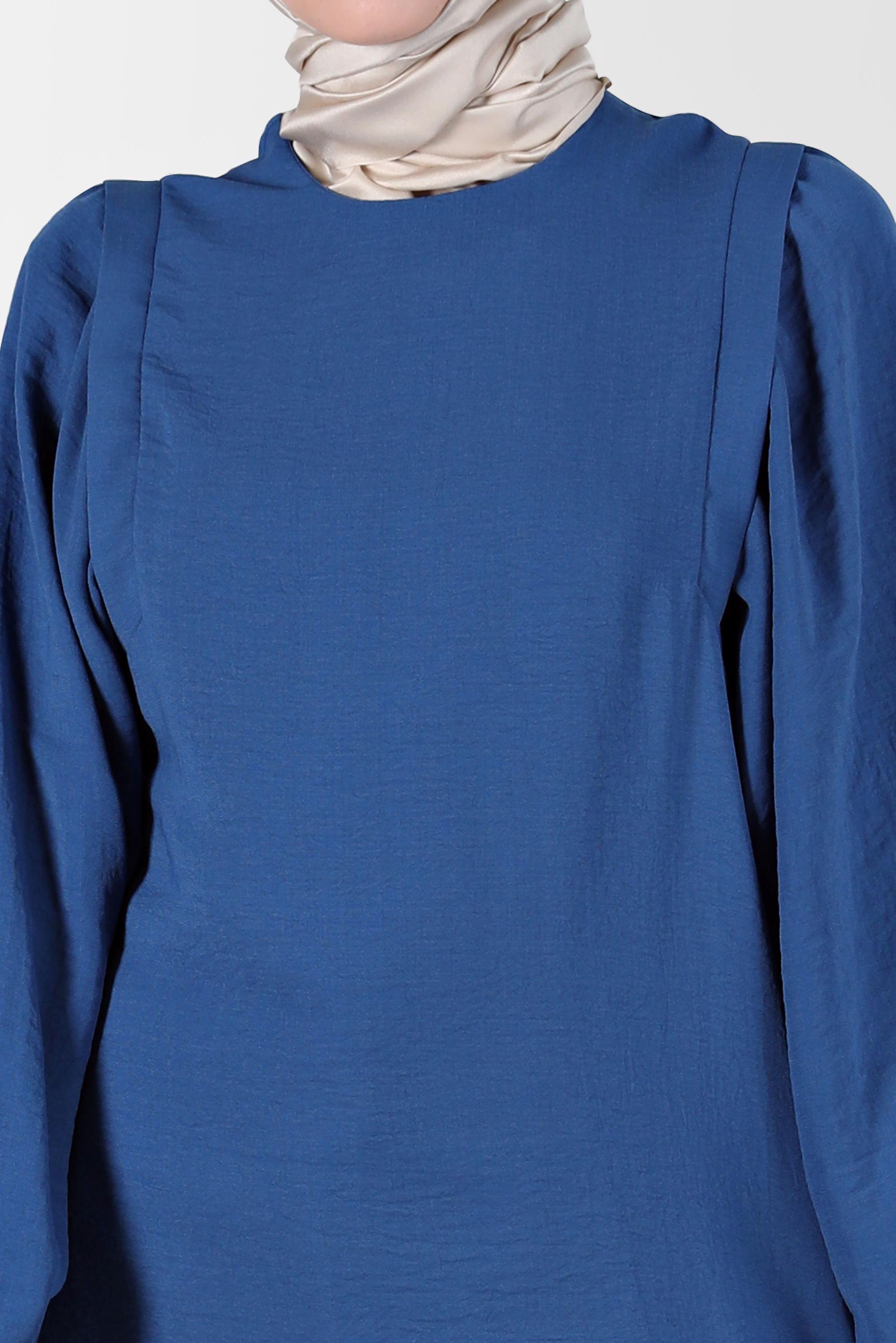 Tesettür giyim LACİVERT MANŞETLERİ LASTİKLİ BALON KOL TUNİK 42754 