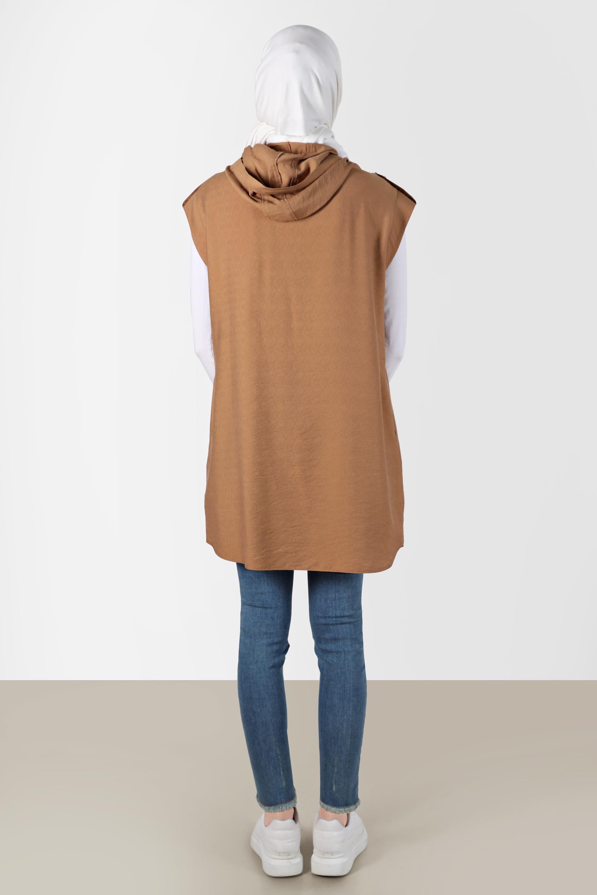 Tesettür giyim KAHVE KISA KOLLU KAPÜŞONLU TUNİK 42767 