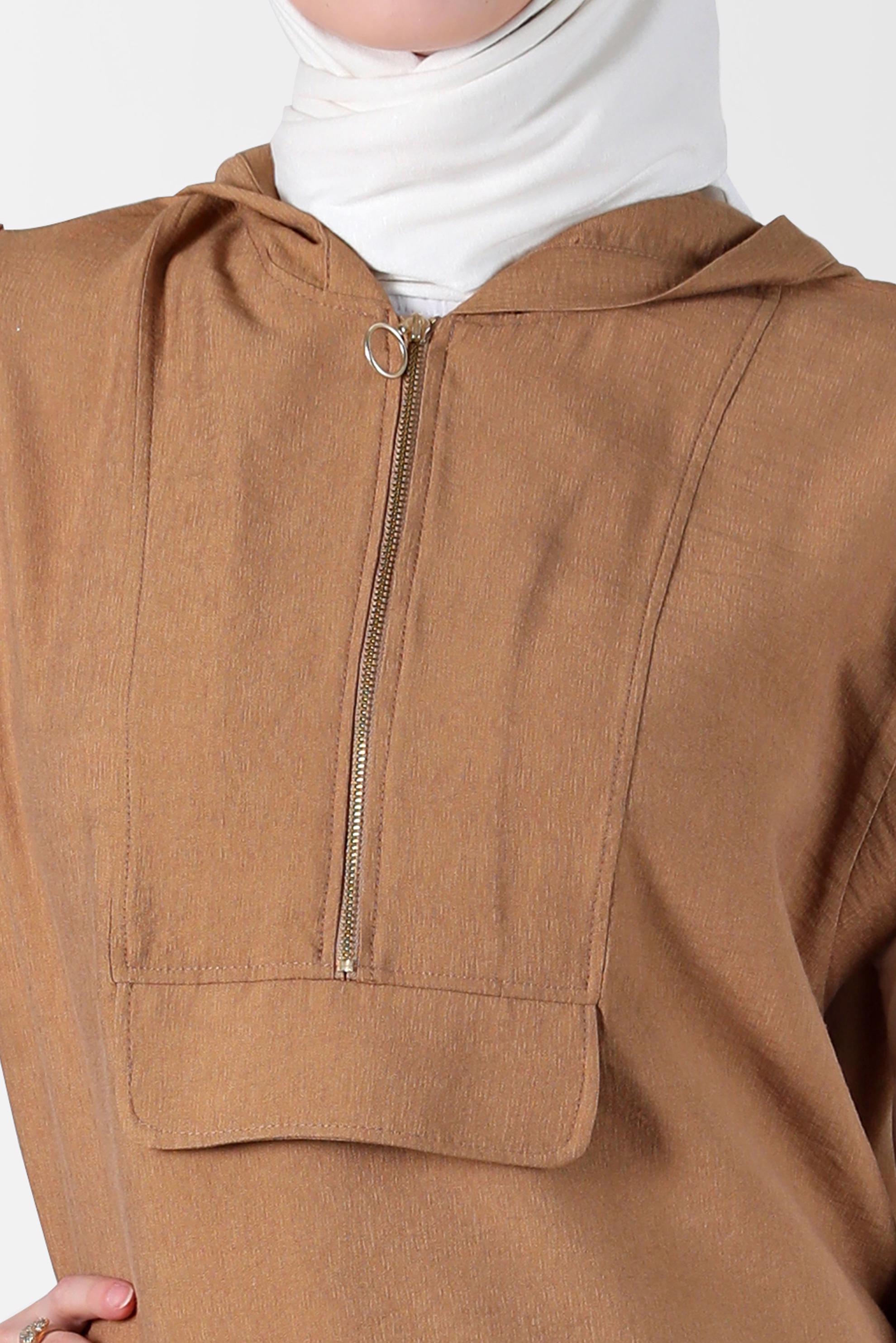 Tesettür giyim KAHVE KISA KOLLU KAPÜŞONLU TUNİK 42767 