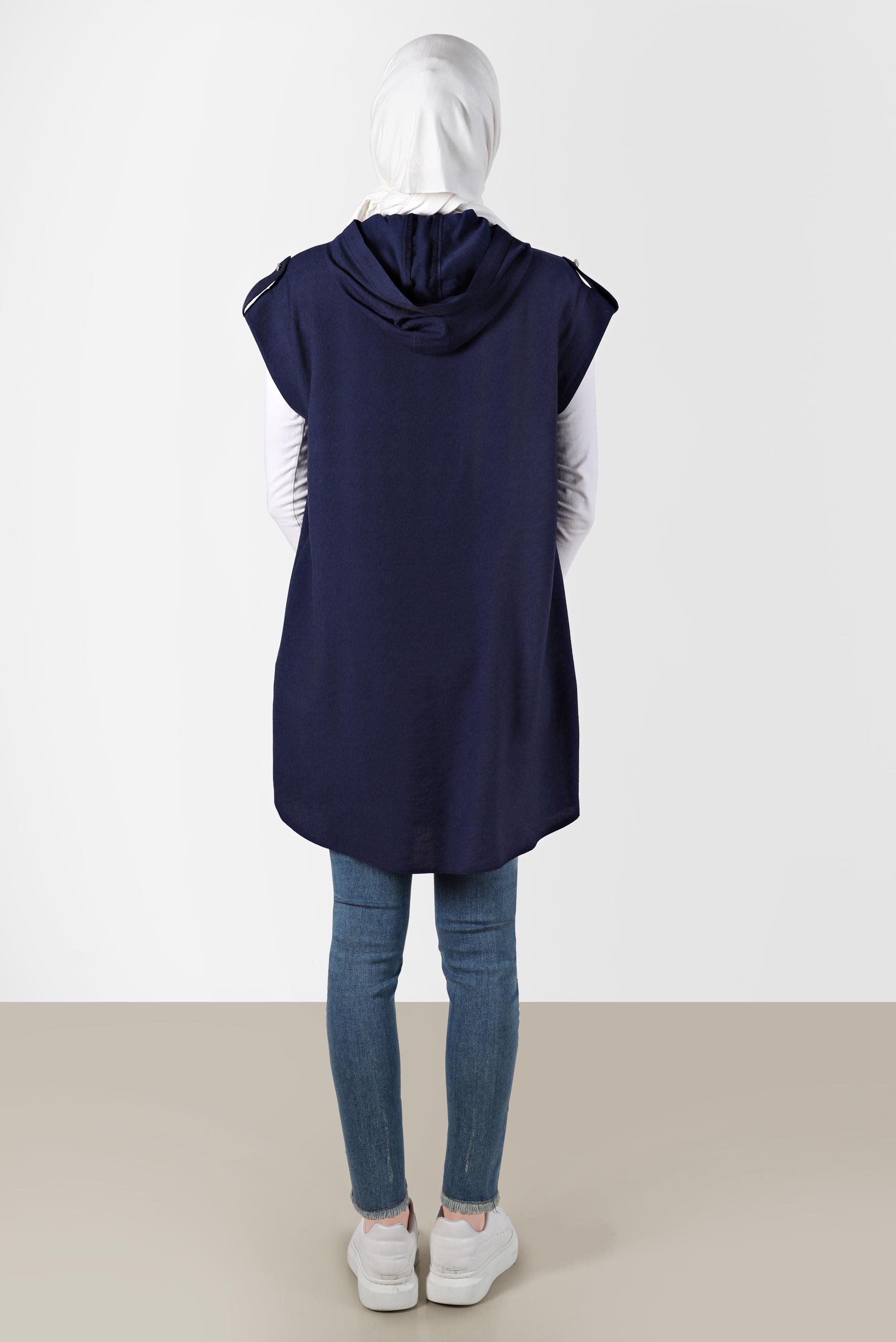 Tesettür giyim LACİVERT KISA KOLLU KAPÜŞONLU TUNİK 42767 