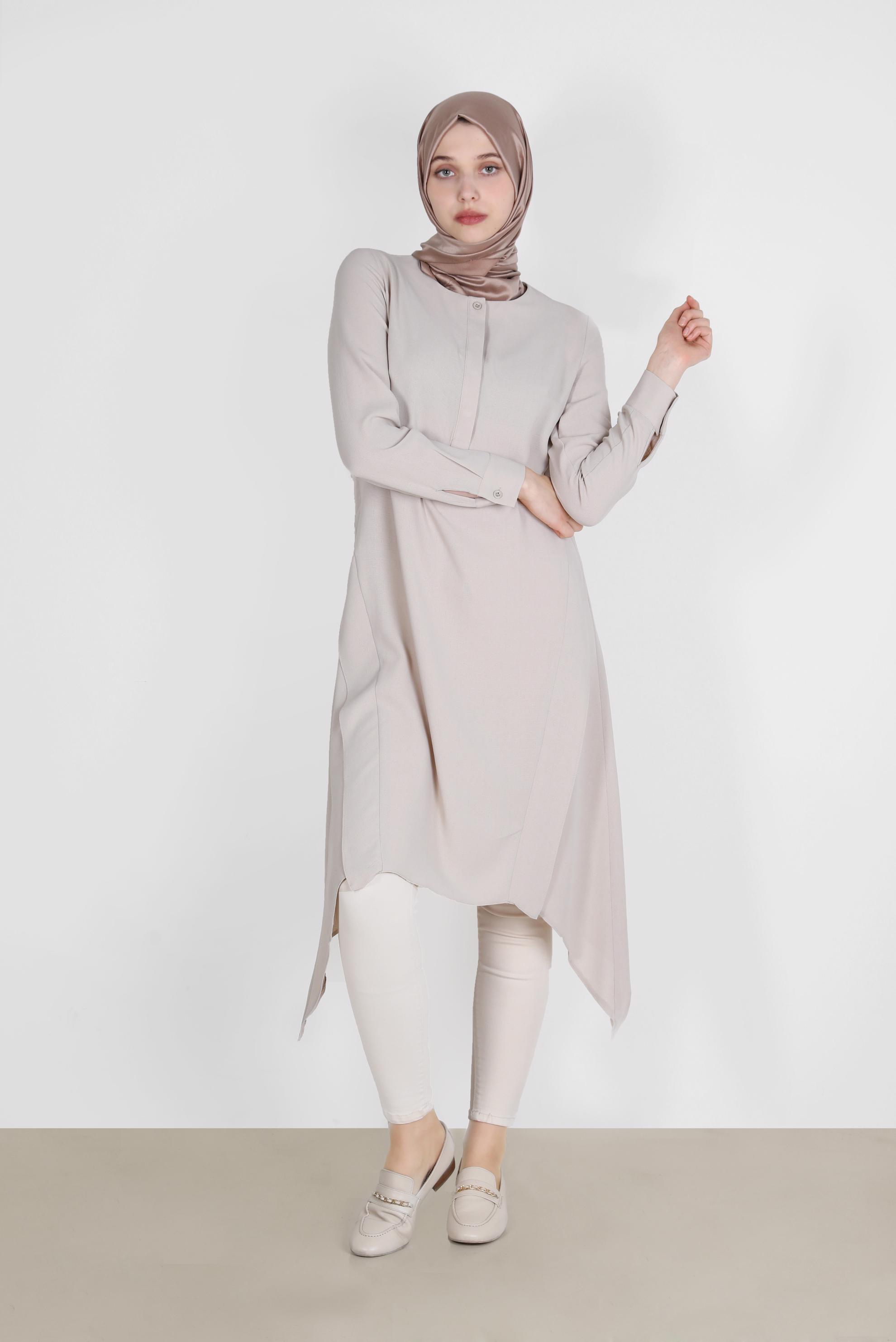 Tesettür giyim BEJ ASİMETRİK KESİM TUNİK 42772