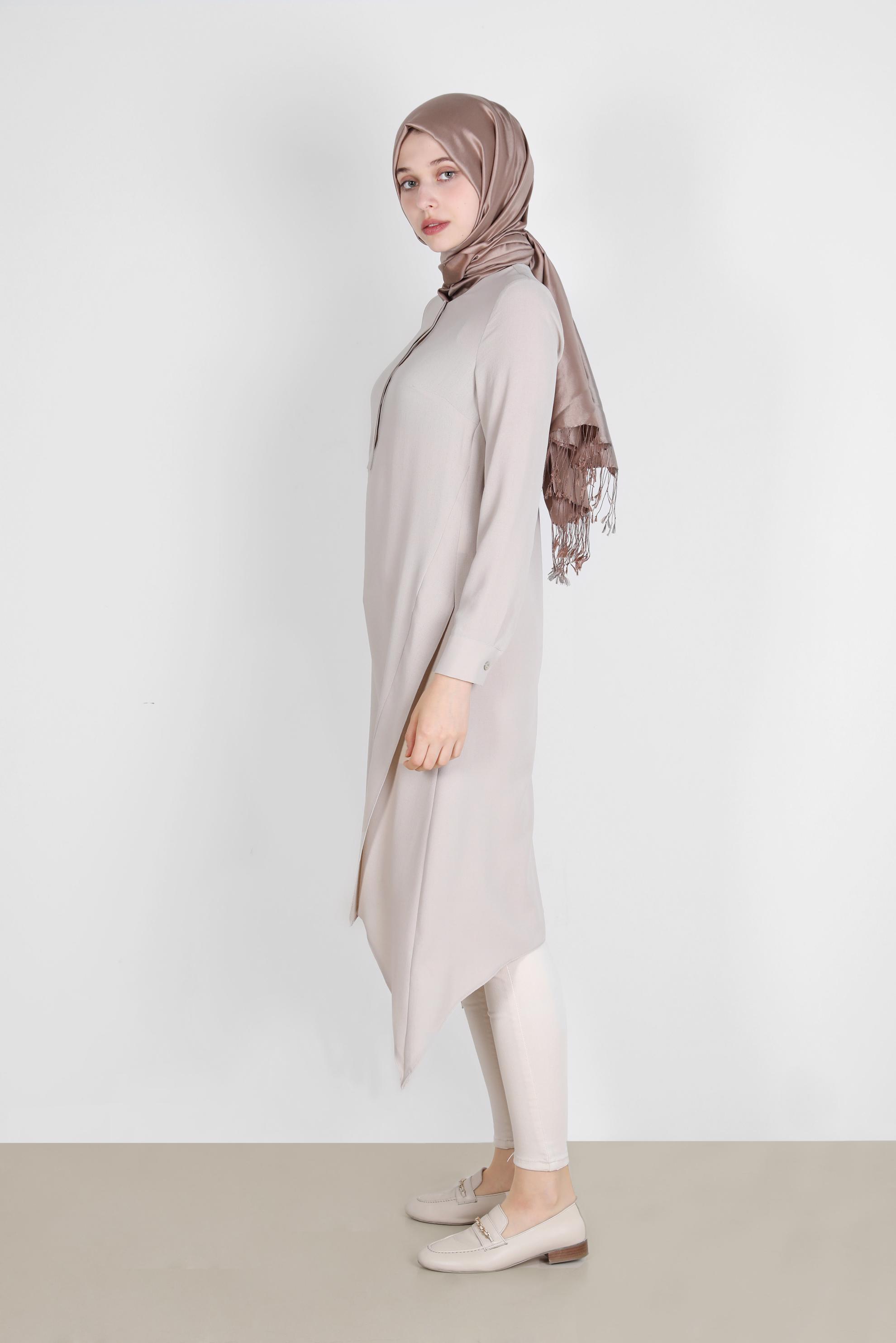 Tesettür giyim BEJ ASİMETRİK KESİM TUNİK 42772