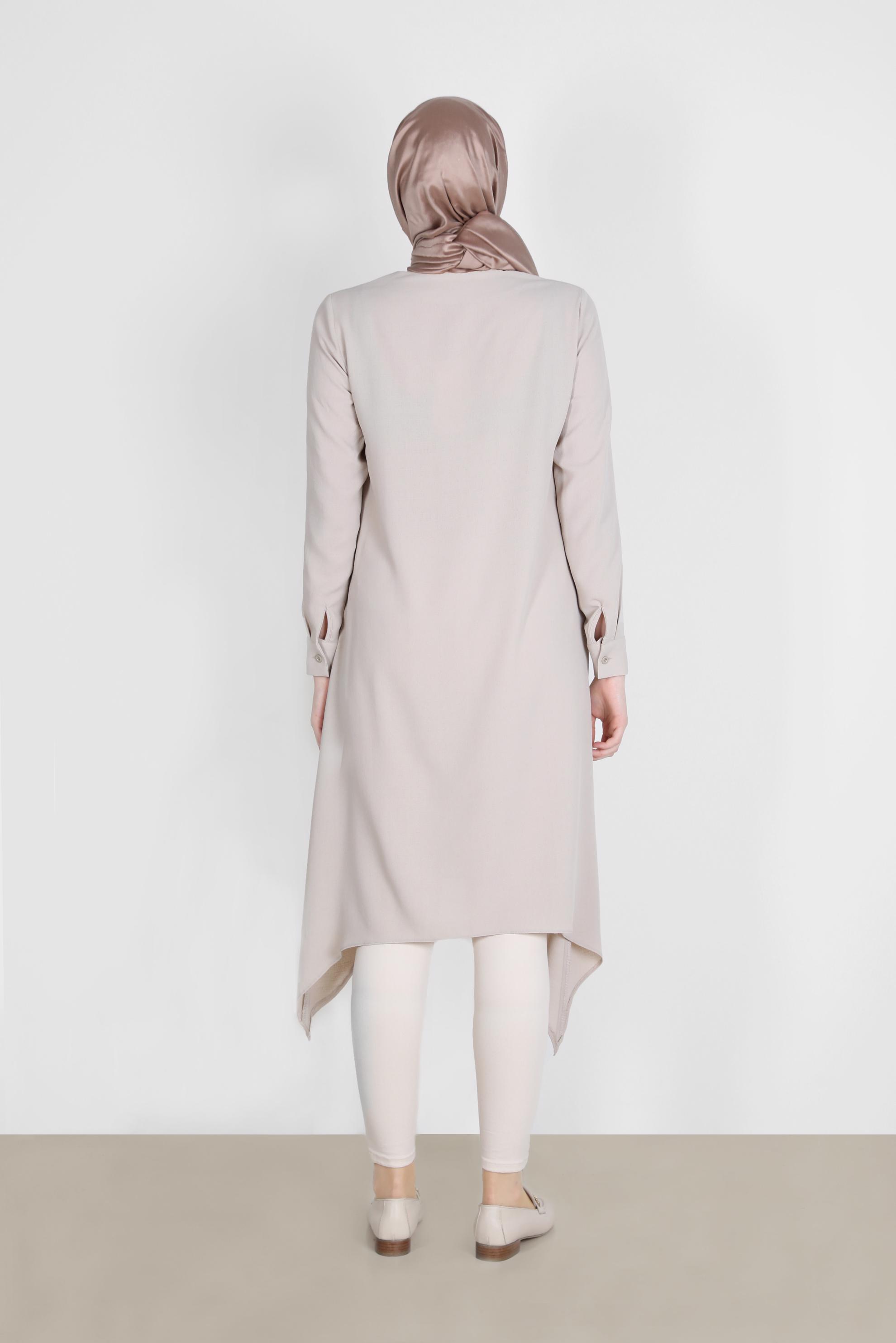 Tesettür giyim BEJ ASİMETRİK KESİM TUNİK 42772