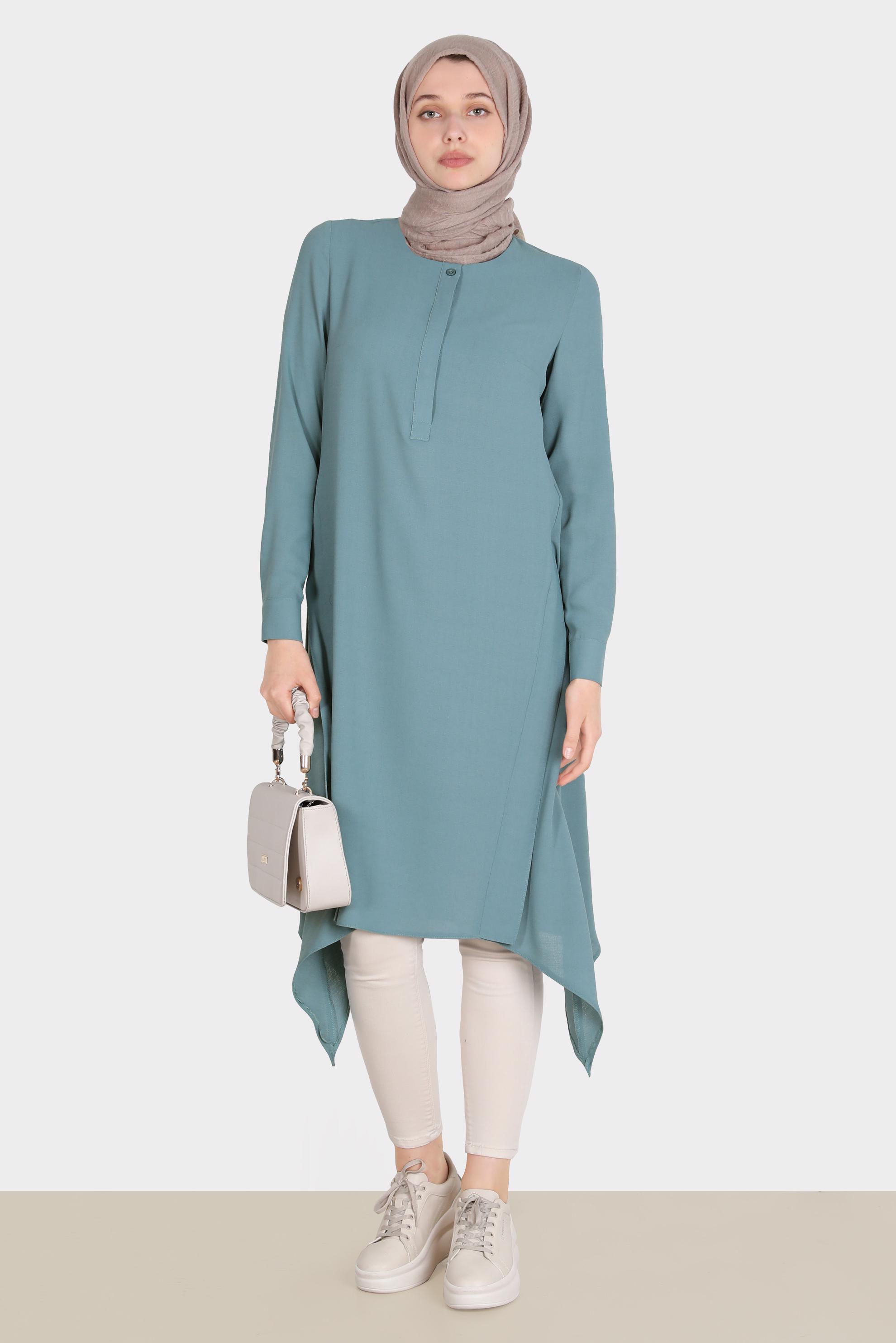 Tesettür giyim MAVİ ASİMETRİK KESİM TUNİK 42772