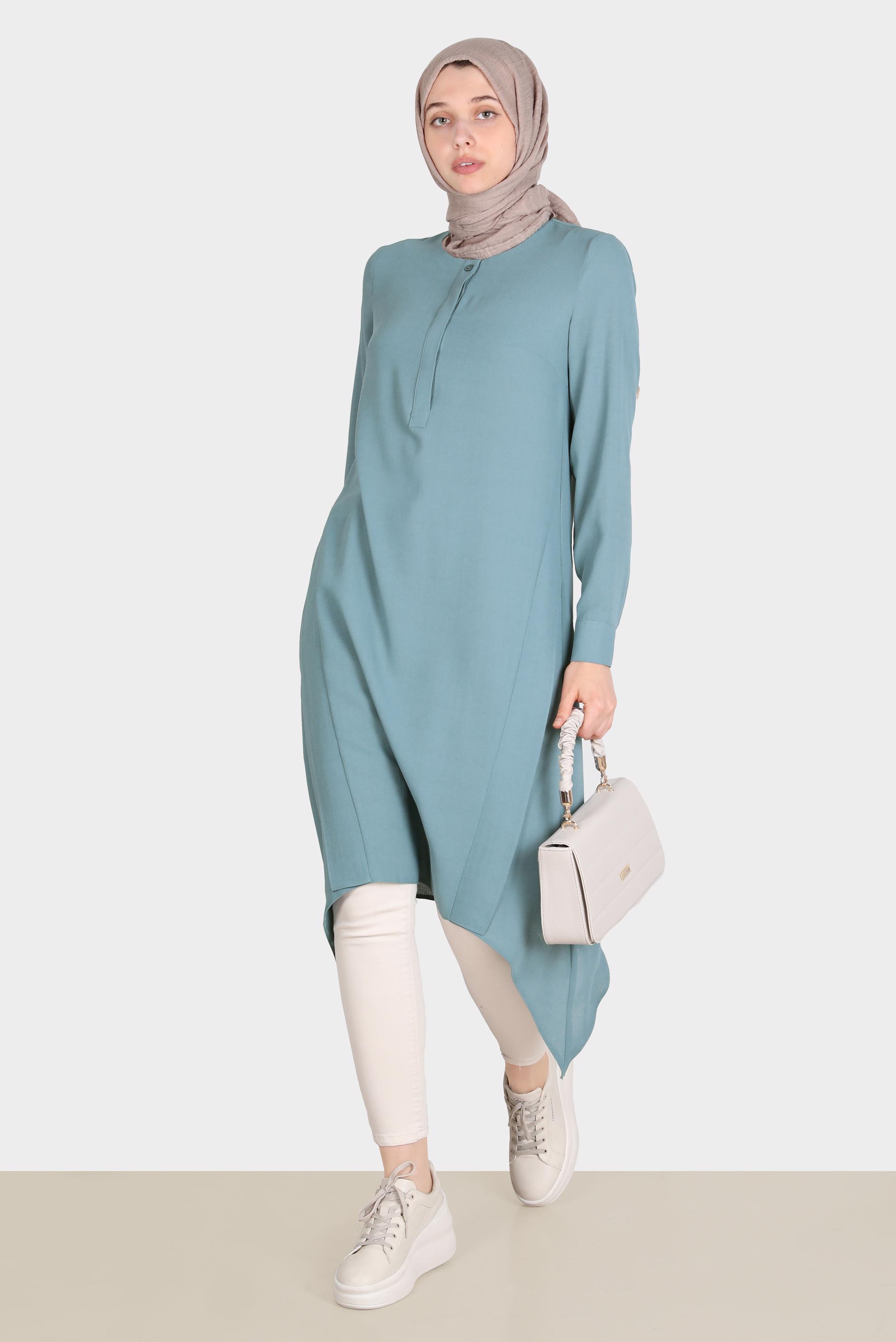 Tesettür giyim MAVİ ASİMETRİK KESİM TUNİK 42772