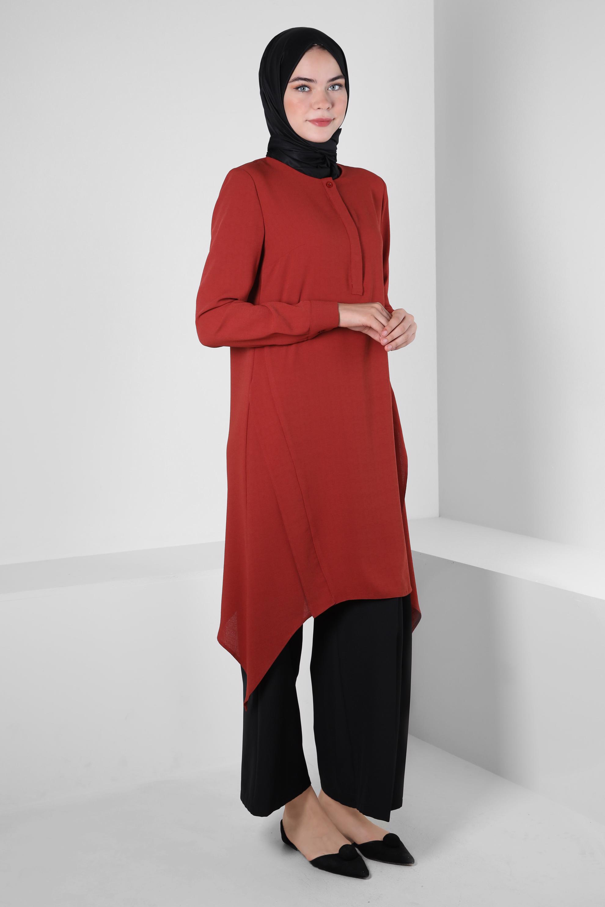 Tesettür giyim BORDO ASİMETRİK KESİM TUNİK 42772