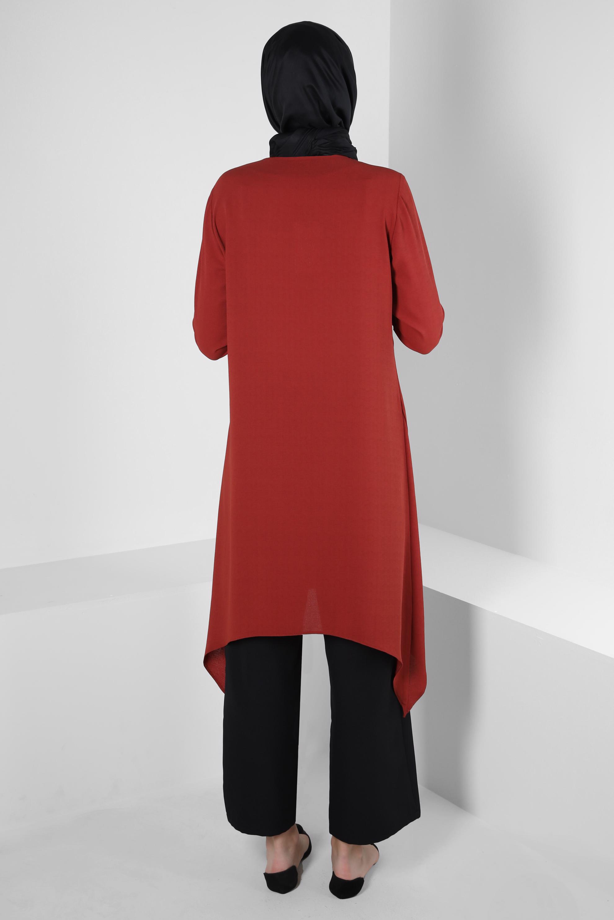 Tesettür giyim BORDO ASİMETRİK KESİM TUNİK 42772