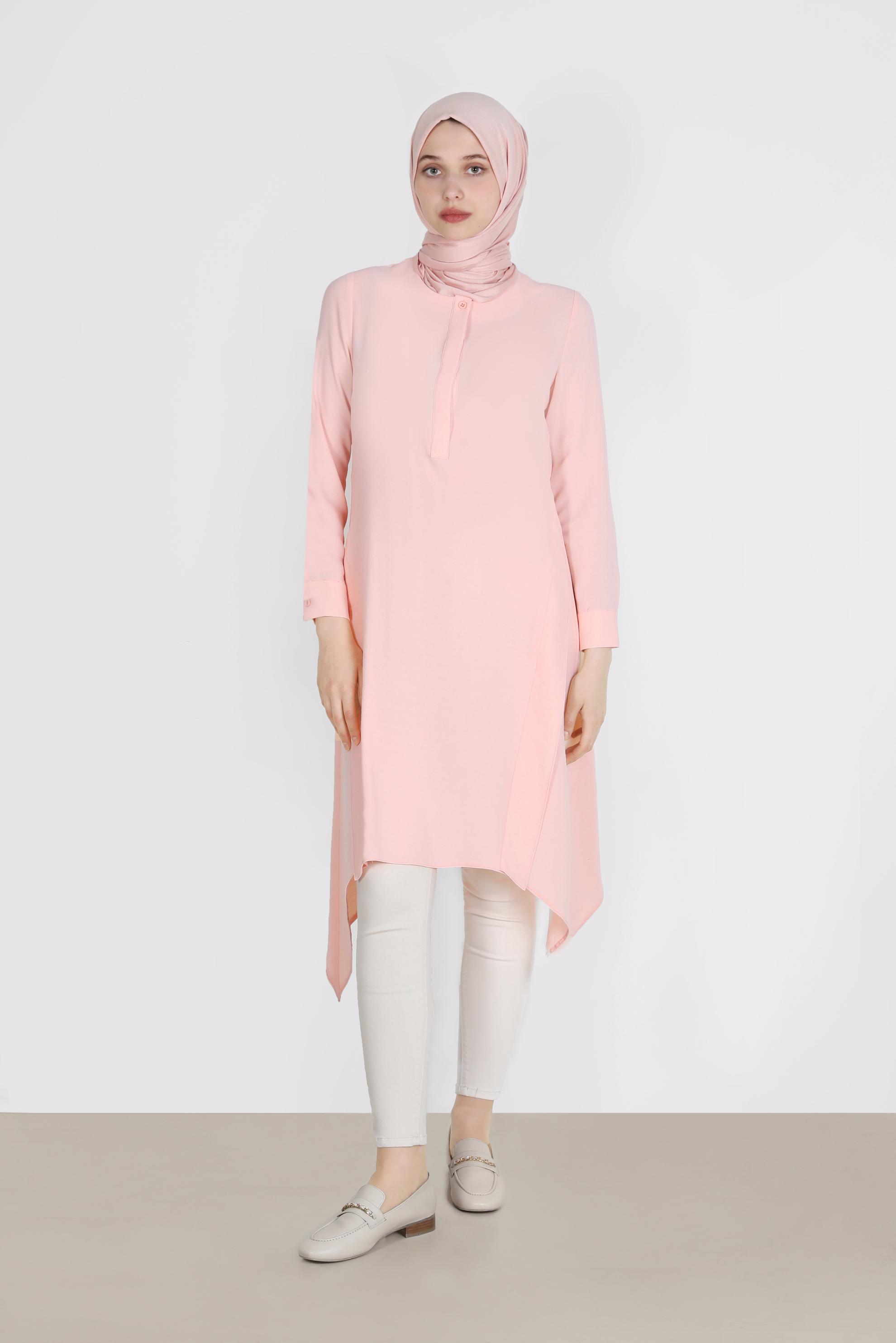 Tesettür giyim PUDRA ASİMETRİK KESİM TUNİK 42772