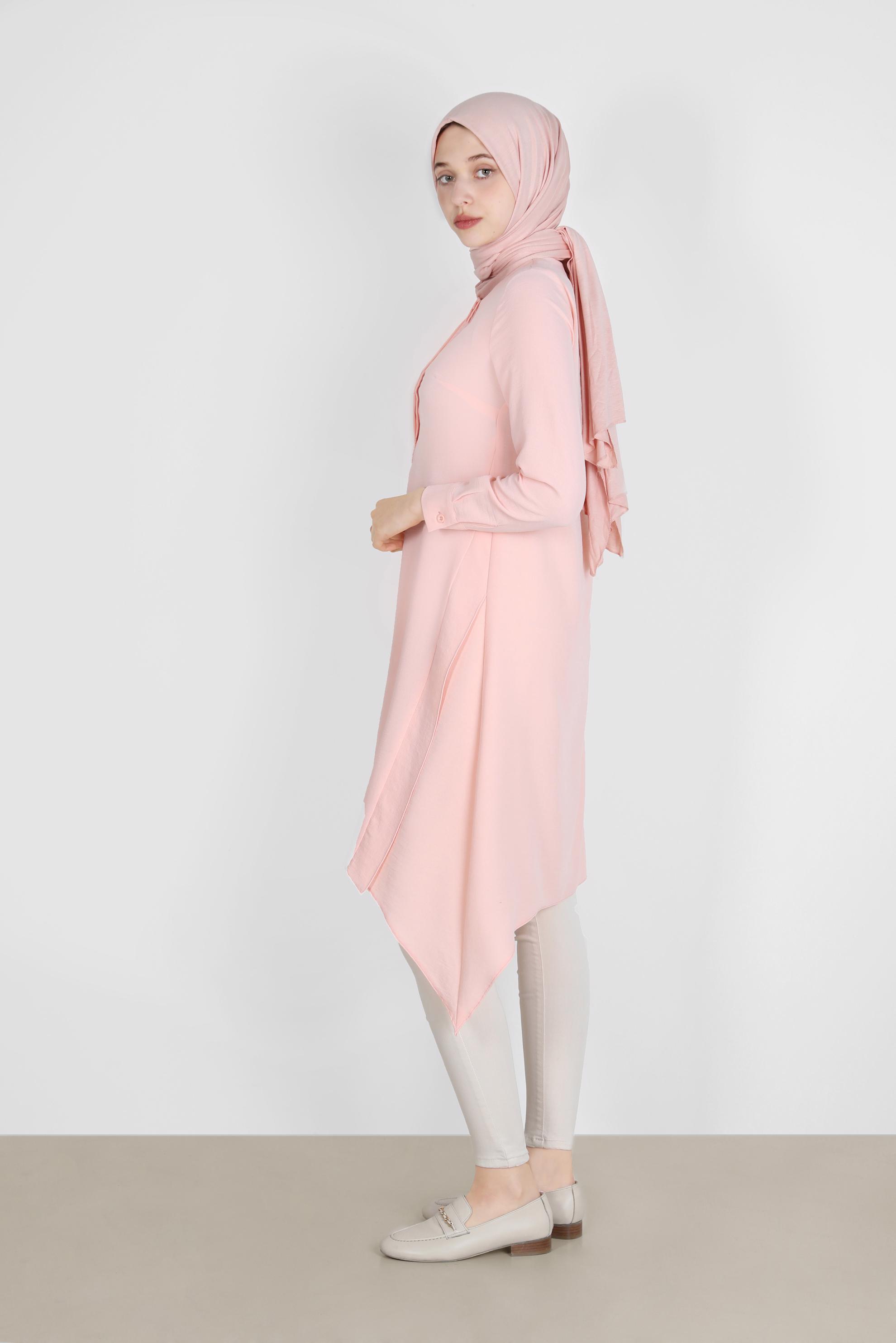 Tesettür giyim PUDRA ASİMETRİK KESİM TUNİK 42772