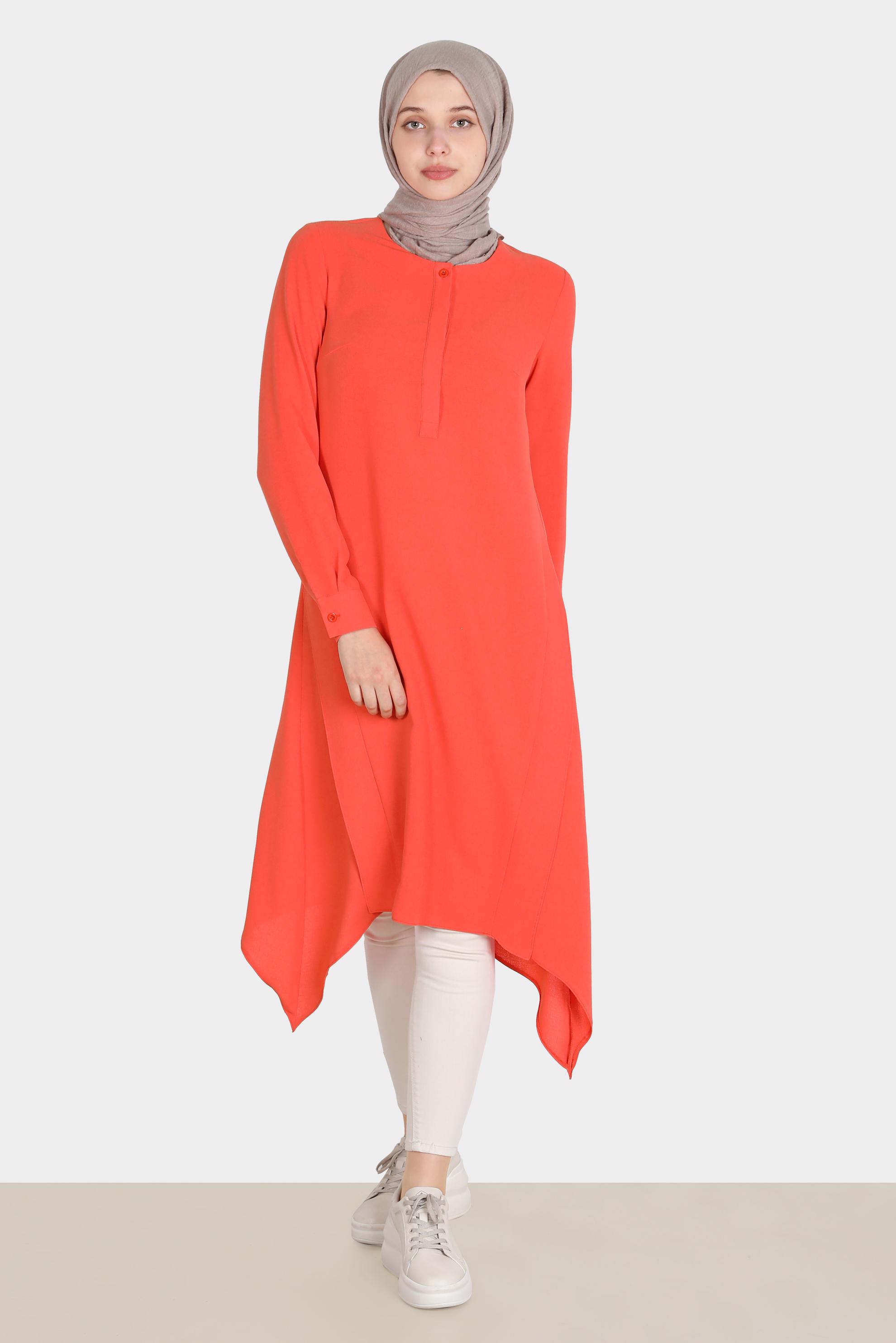 Tesettür giyim KIRMIZI ASİMETRİK KESİM TUNİK 42772