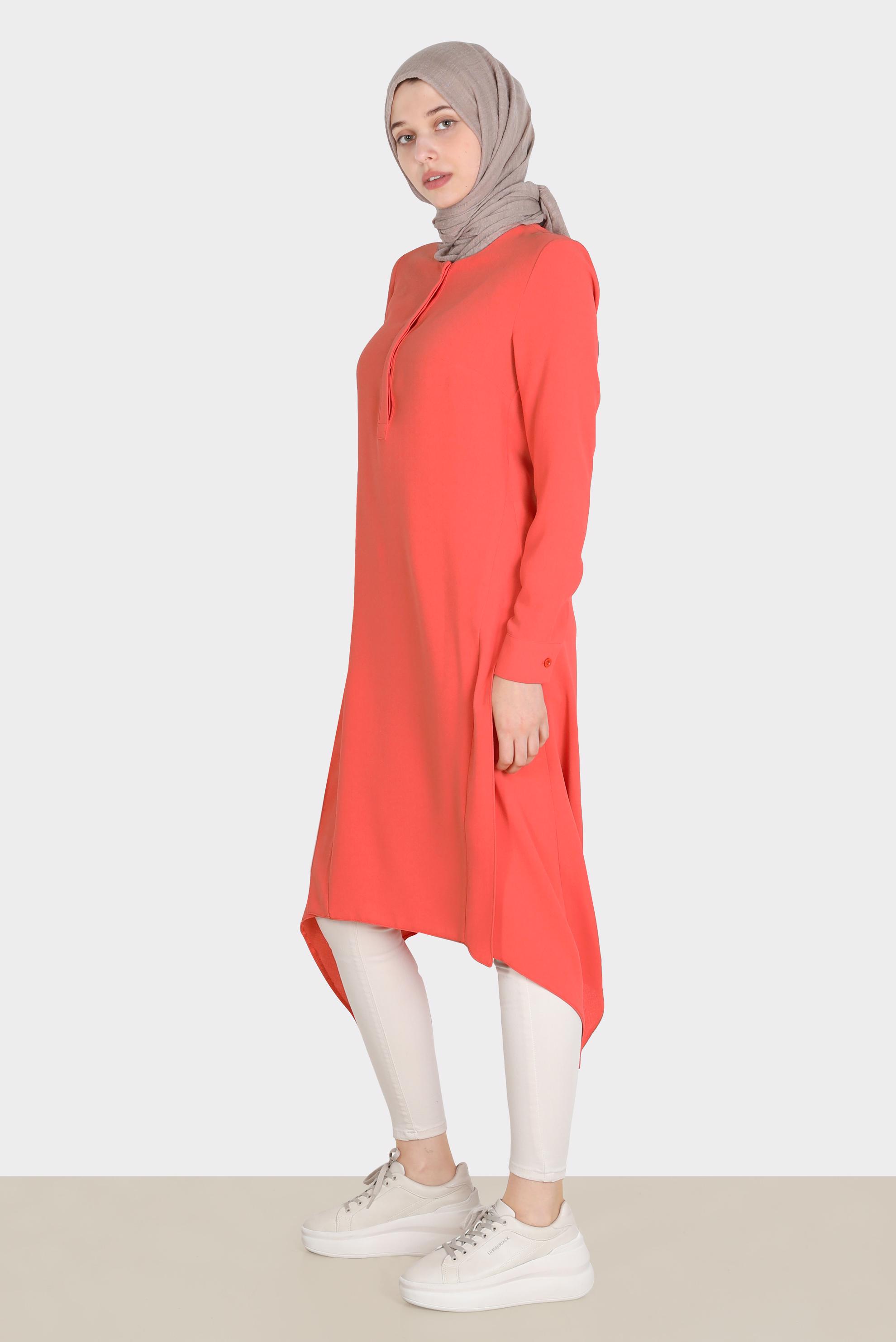 Tesettür giyim KIRMIZI ASİMETRİK KESİM TUNİK 42772