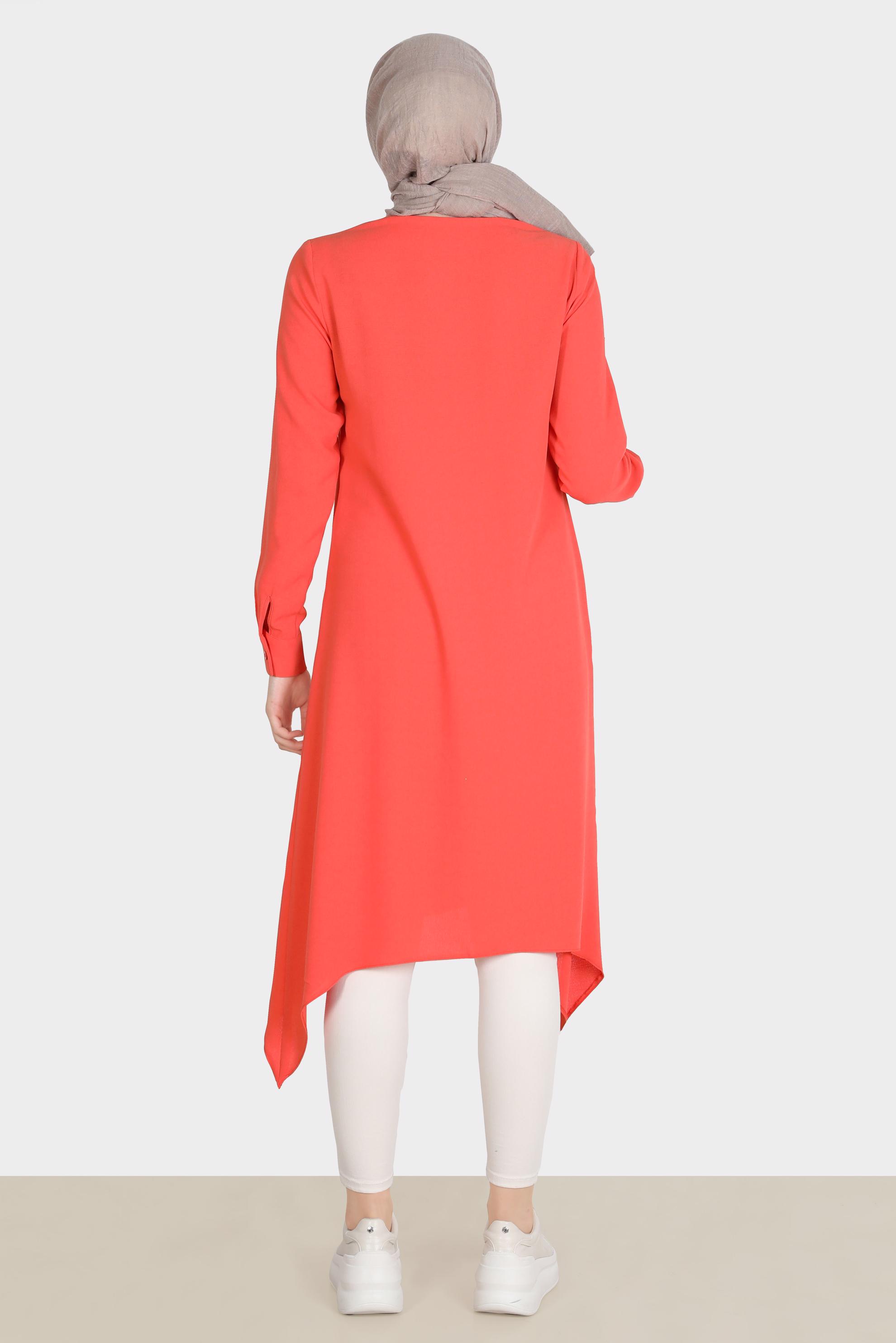 Tesettür giyim KIRMIZI ASİMETRİK KESİM TUNİK 42772