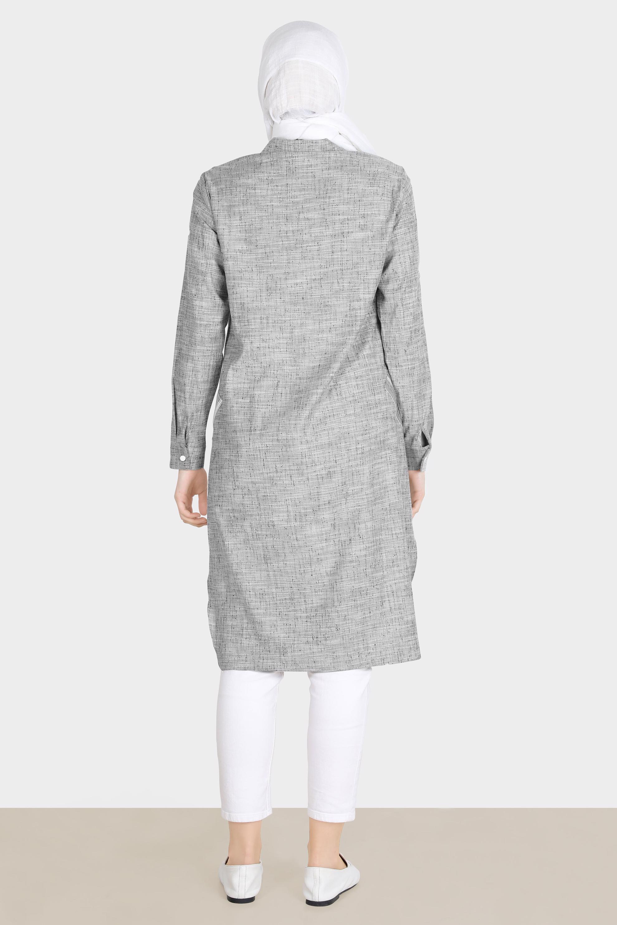 Tesettür giyim SİYAH KETEN GÖRÜNÜMLÜ DÜĞMELİ TUNİK 42779