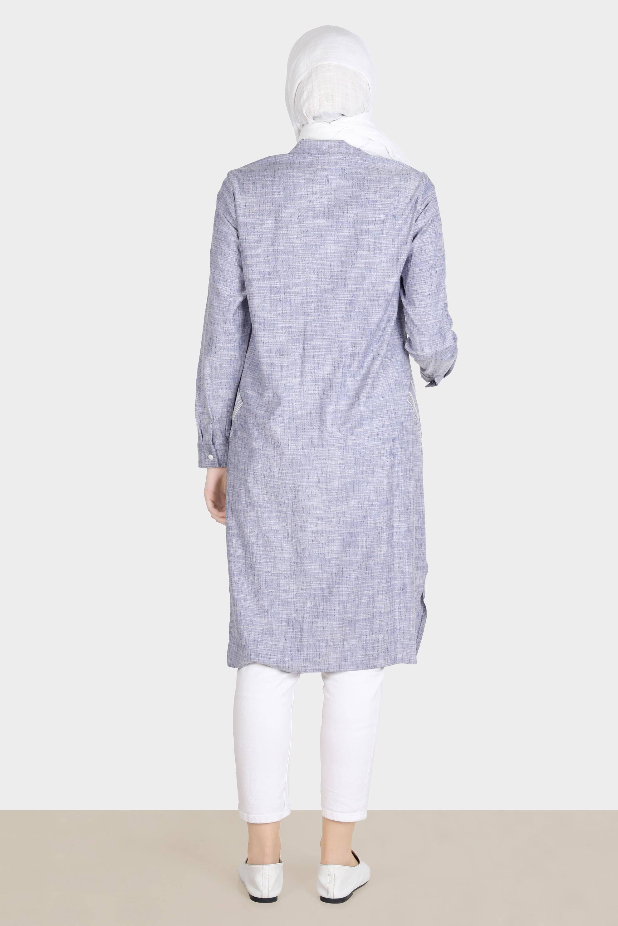 Tesettür giyim LACİVERT KETEN GÖRÜNÜMLÜ DÜĞMELİ TUNİK 42779