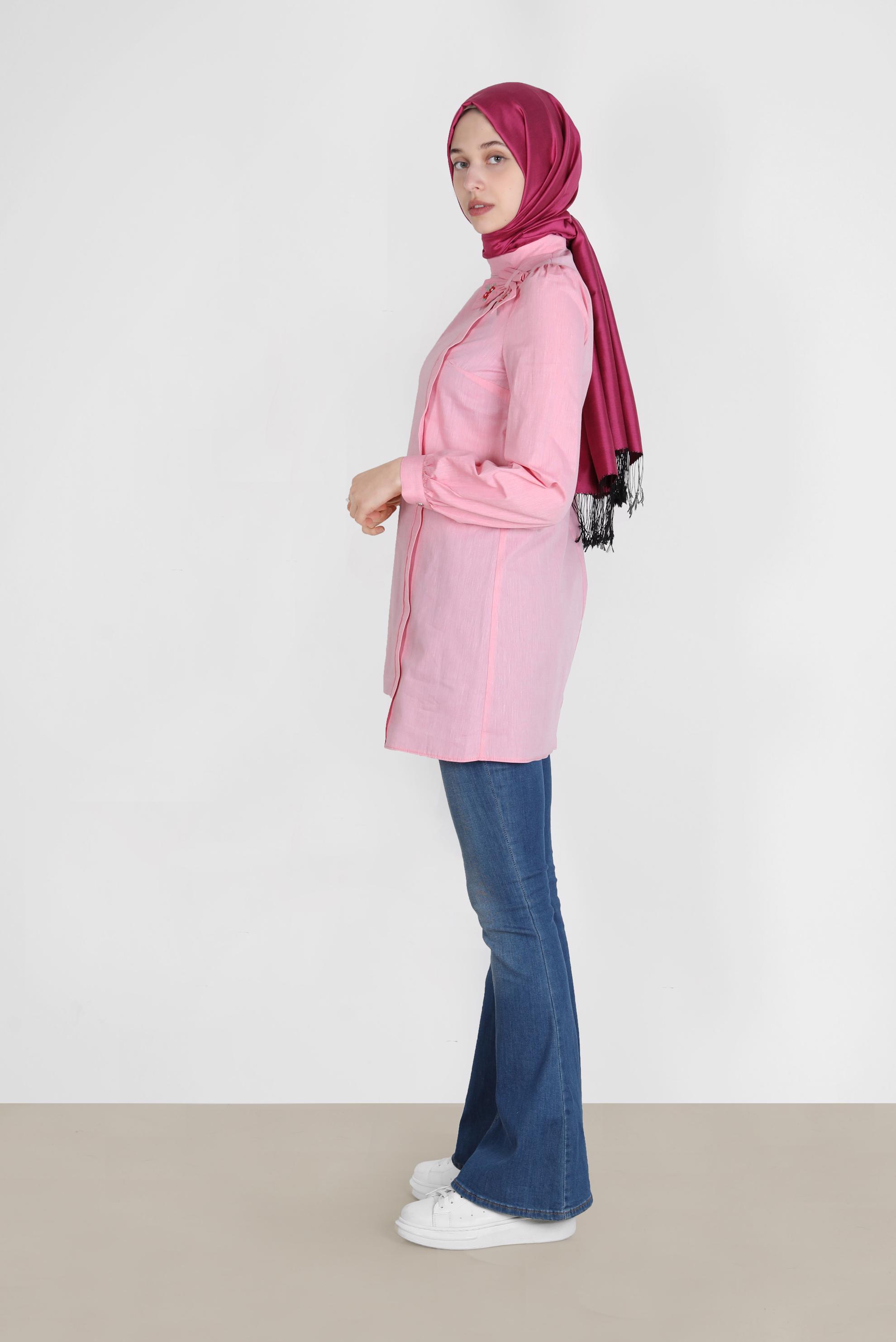 Tesettür giyim KIRMIZI NAKIŞLI FİYONK DETAYLI TUNİK 42780 