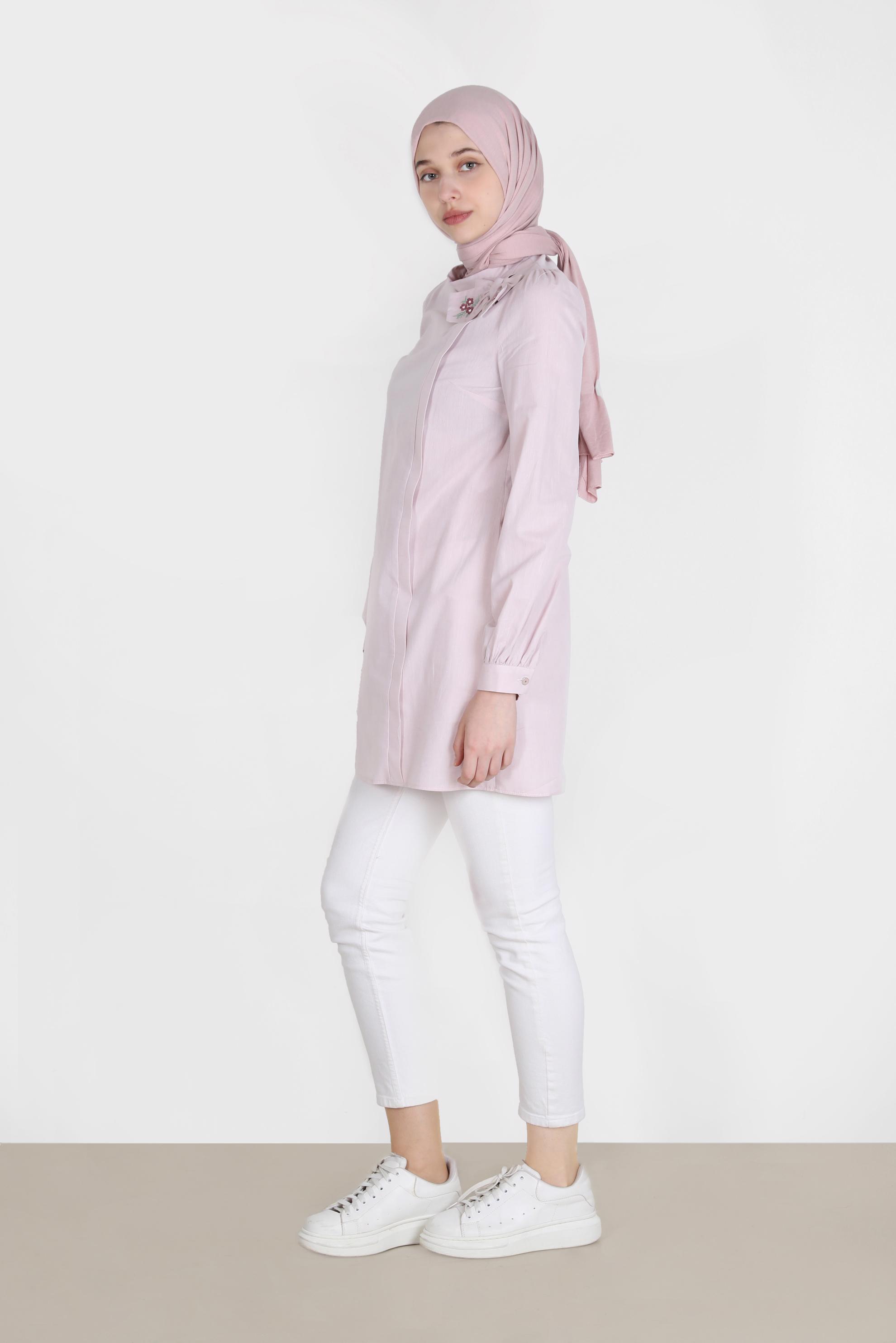 Tesettür giyim PUDRA NAKIŞLI FİYONK DETAYLI TUNİK 42780 