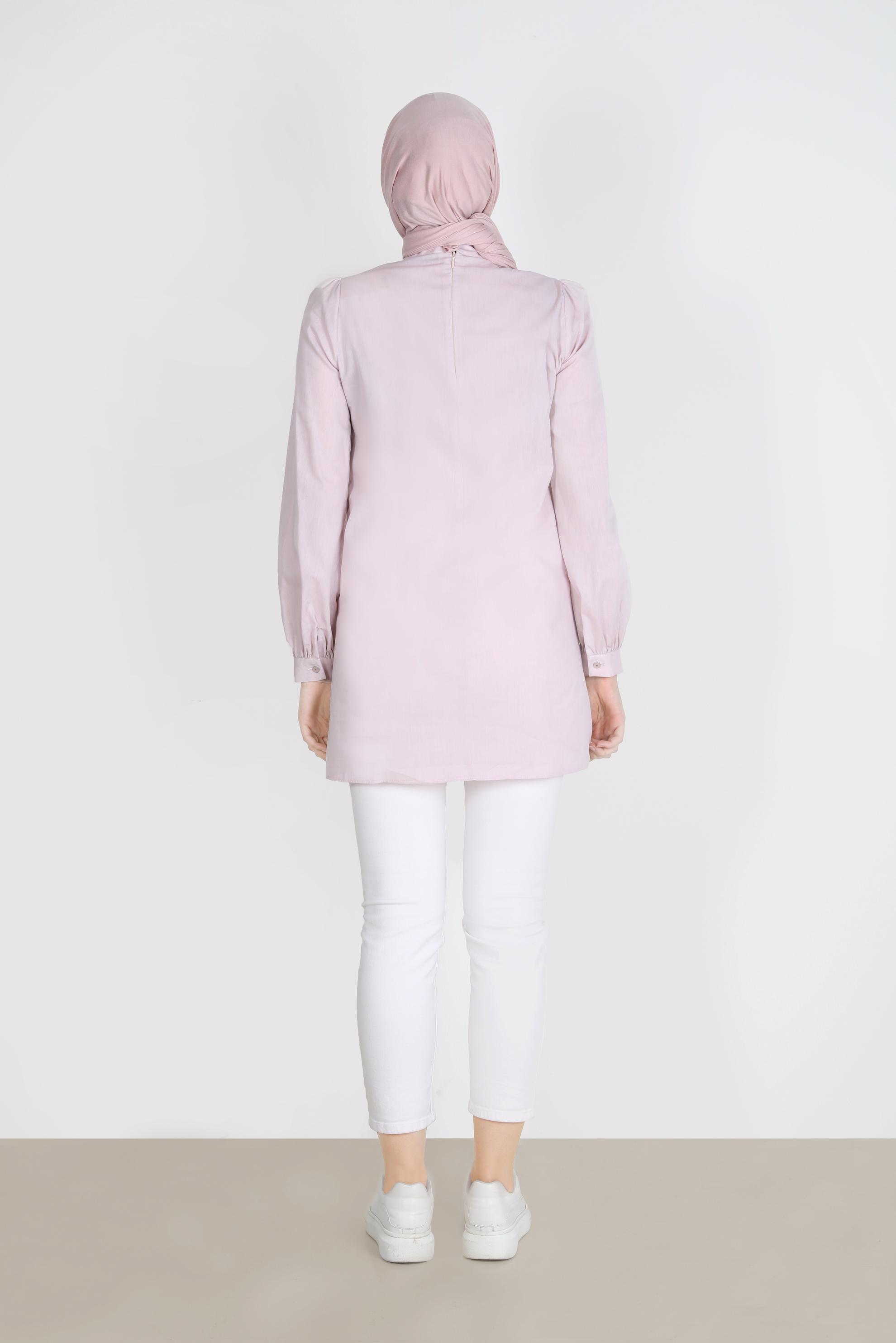 Tesettür giyim PUDRA NAKIŞLI FİYONK DETAYLI TUNİK 42780 