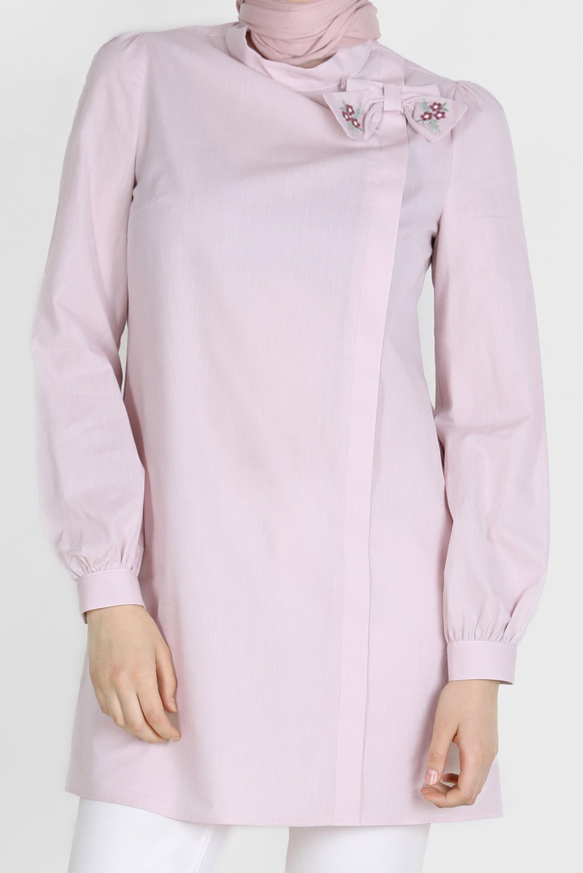 Tesettür giyim PUDRA NAKIŞLI FİYONK DETAYLI TUNİK 42780 