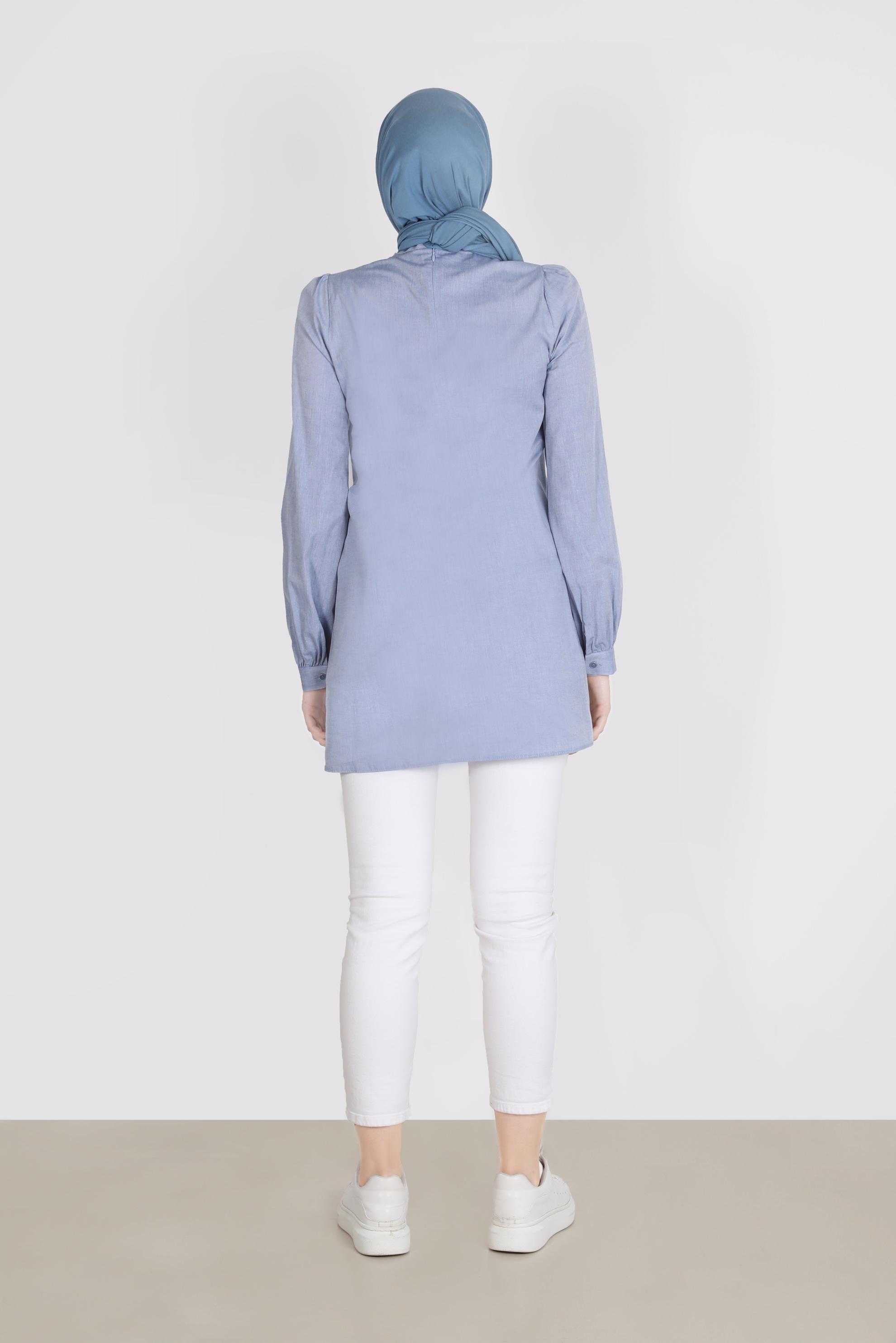 Tesettür giyim LACİVERT NAKIŞLI FİYONK DETAYLI TUNİK 42780 