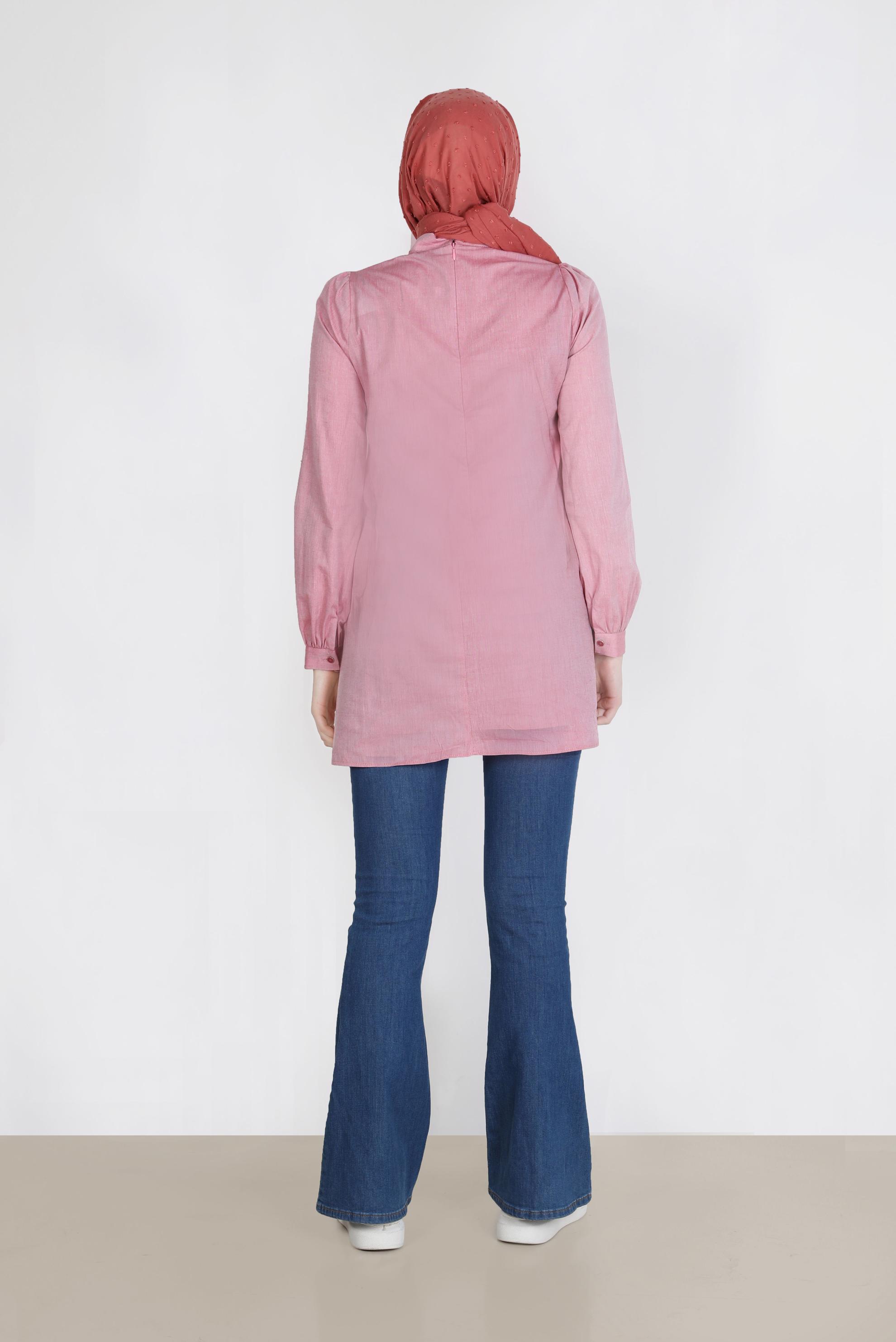 Tesettür giyim KIRMIZI NAKIŞLI FİYONK DETAYLI TUNİK 42780 