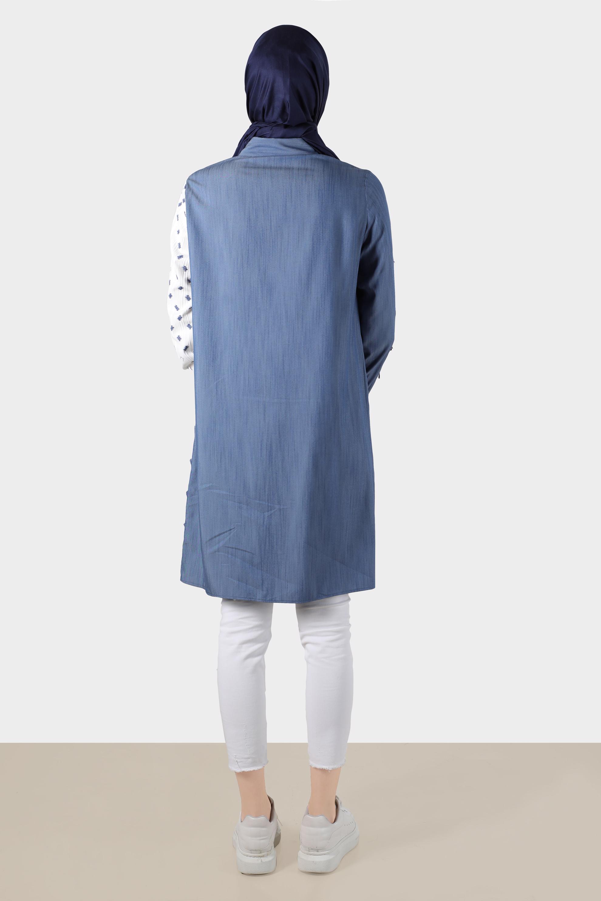 Tesettür giyim LACİVERT DESENLİ DÜĞMELİ TUNİK 42781 