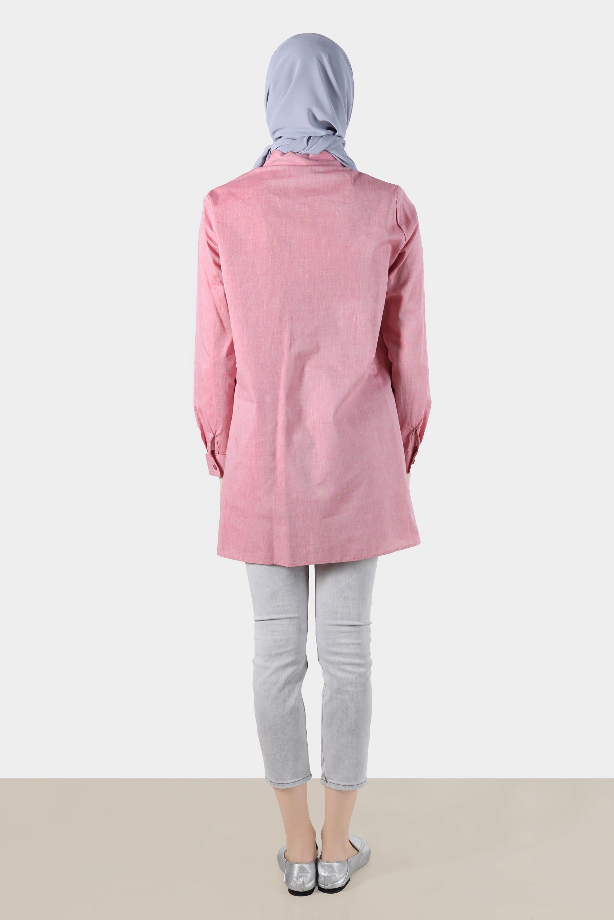 Tesettür giyim KIRMIZI CEBİ LEOPAR DESENLİ PAMUKLU TUNİK 42783