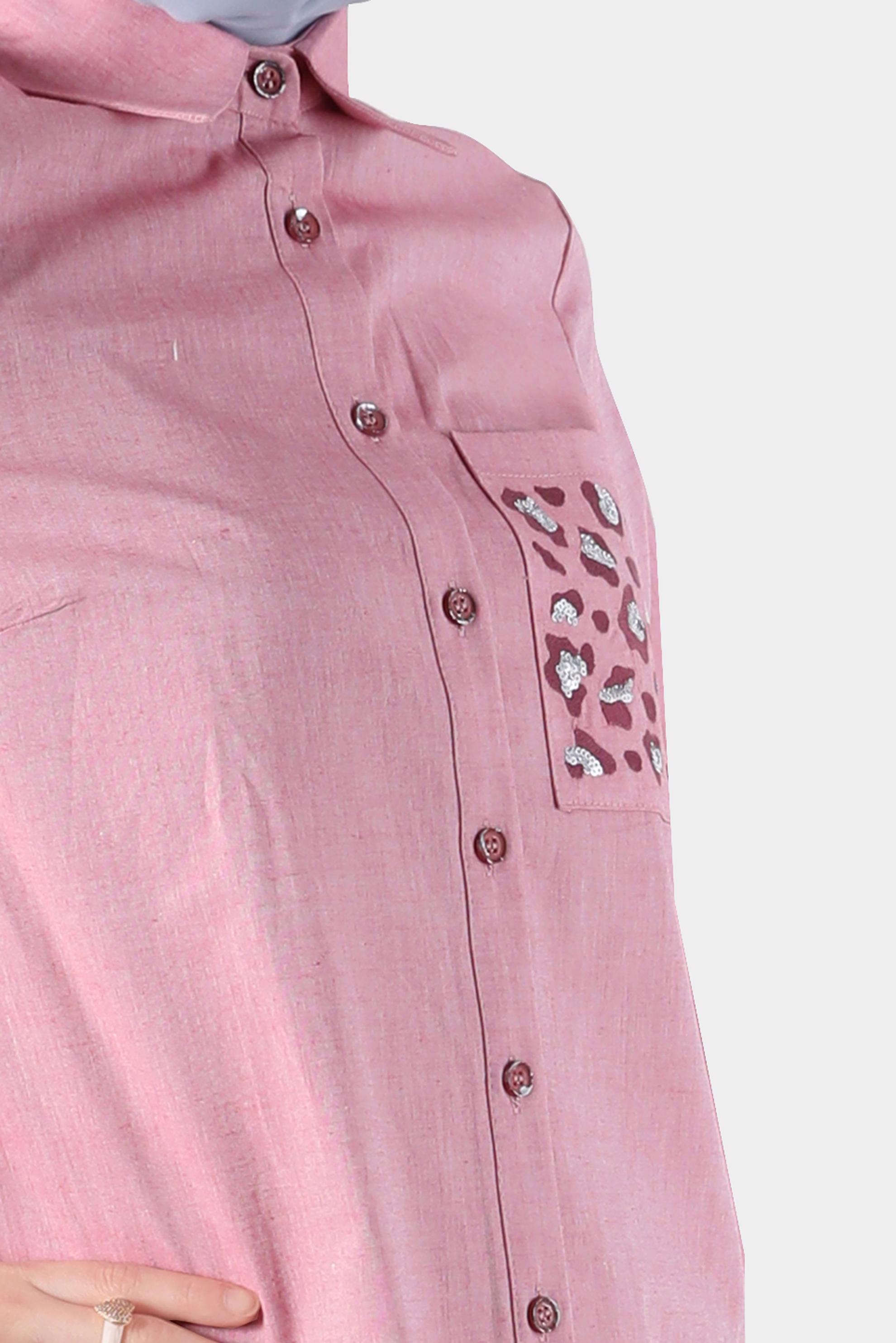 Tesettür giyim KIRMIZI CEBİ LEOPAR DESENLİ PAMUKLU TUNİK 42783