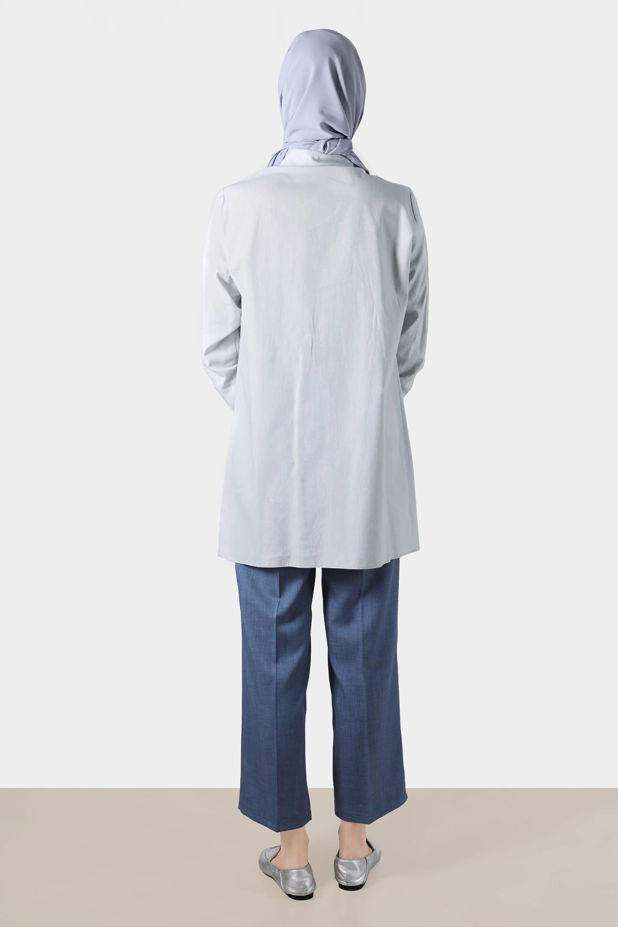 Tesettür giyim GRİ CEBİ LEOPAR DESENLİ PAMUKLU TUNİK 42783