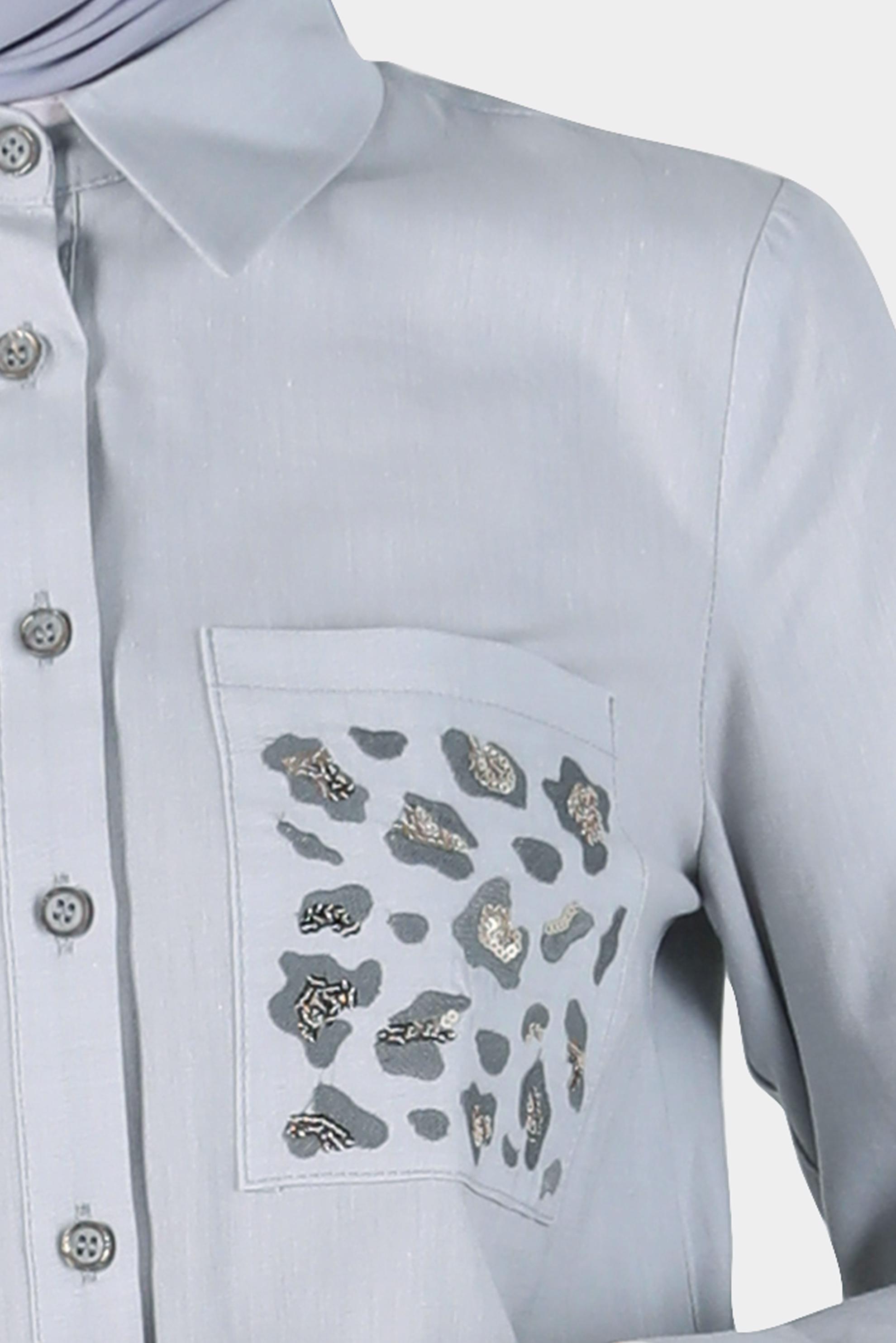 Tesettür giyim GRİ CEBİ LEOPAR DESENLİ PAMUKLU TUNİK 42783